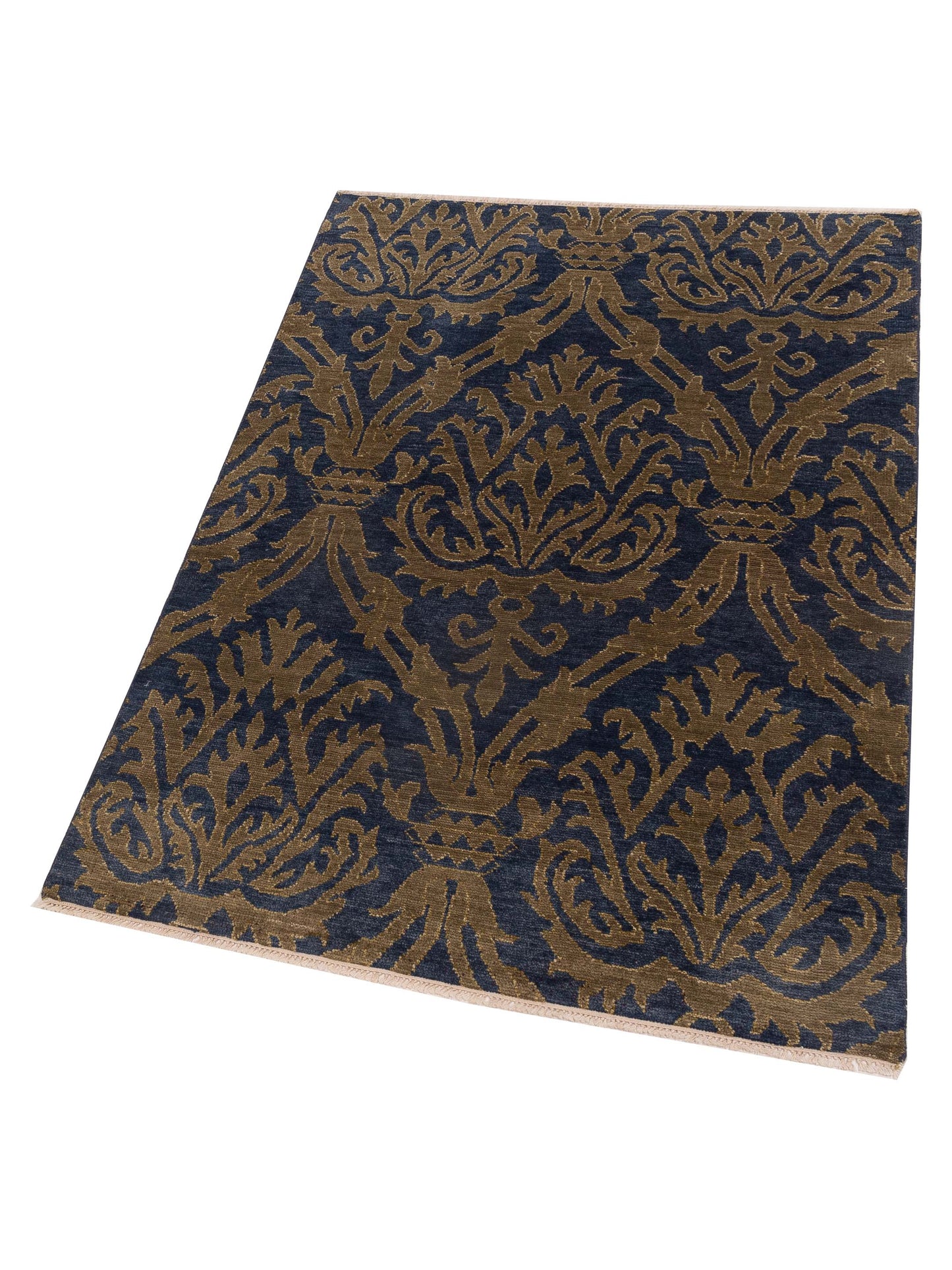 Evren 123422 Navy Blue Gold 4x6.1 Hand Knotted Rug