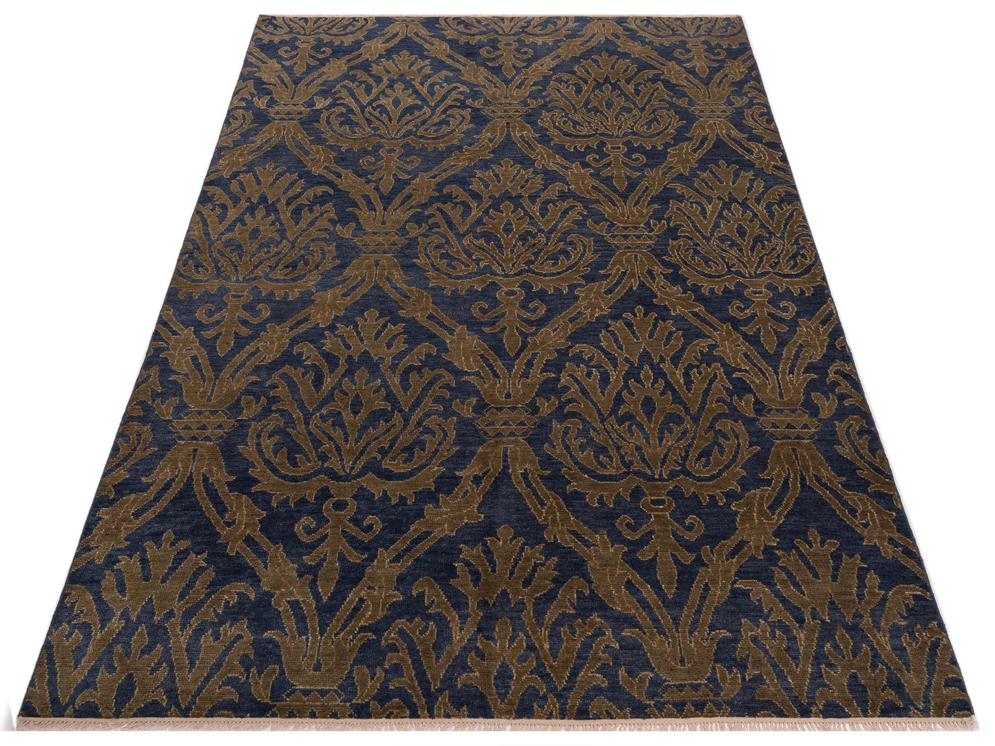 Evren 123428 Navy Blue Gold 6x8.11 Hand Knotted Rug