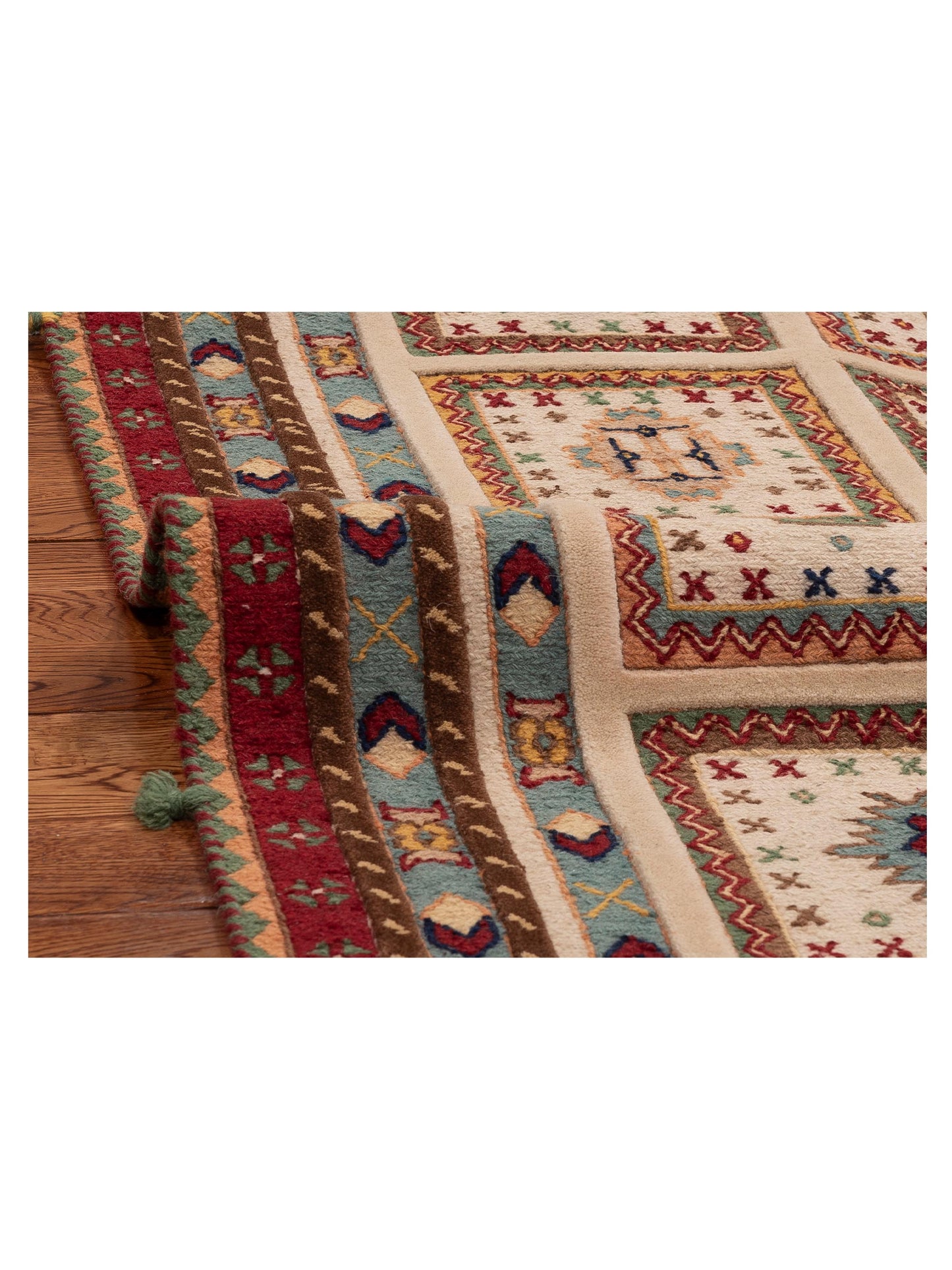Shawl 123739 Ivory Red 4.9x6.7 Hand Knotted Rug
