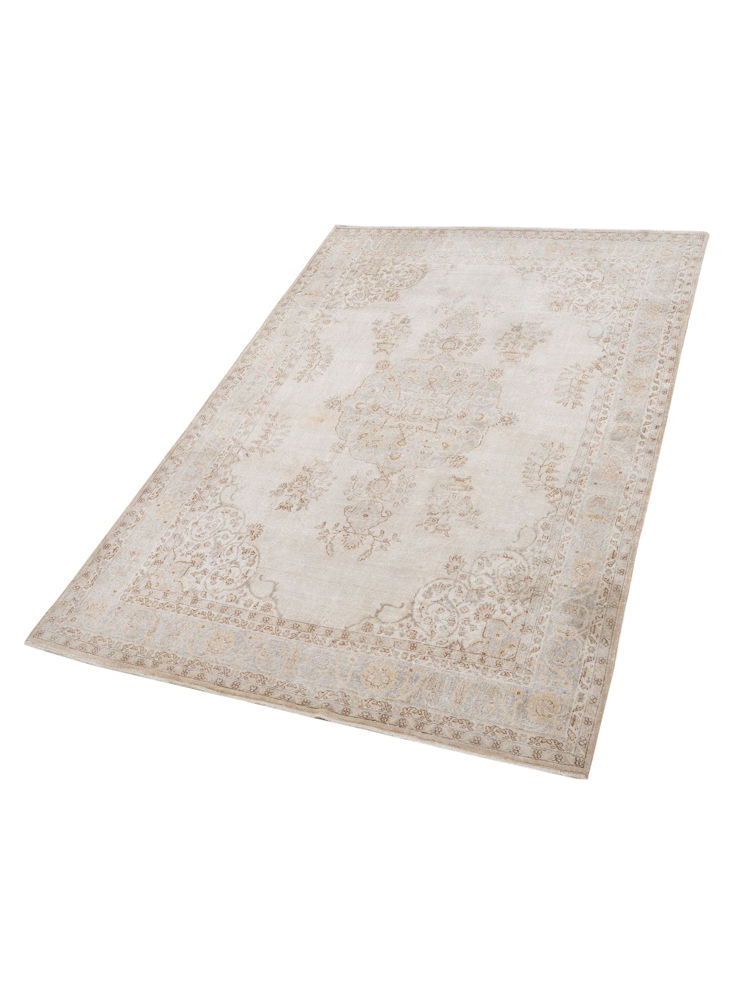Vintage 124304 Ivory Silver 7.6x11.8 Hand Knotted Rug