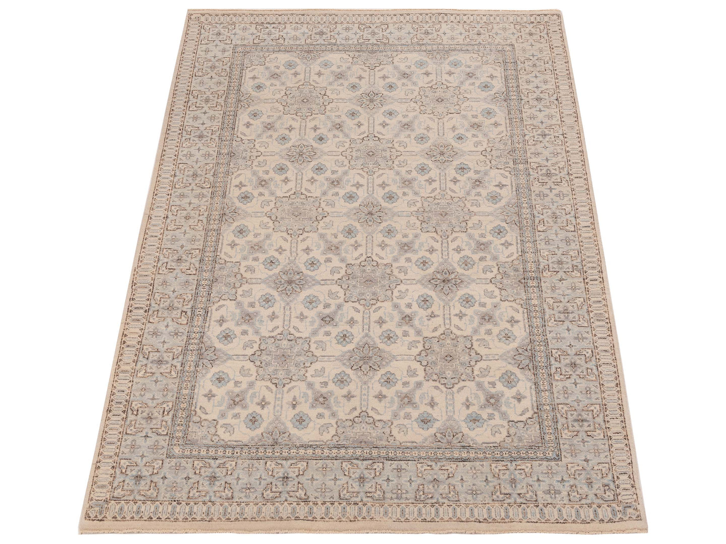 Laila 125082 Ivory Blue 4.2x6 Hand Knotted Rug