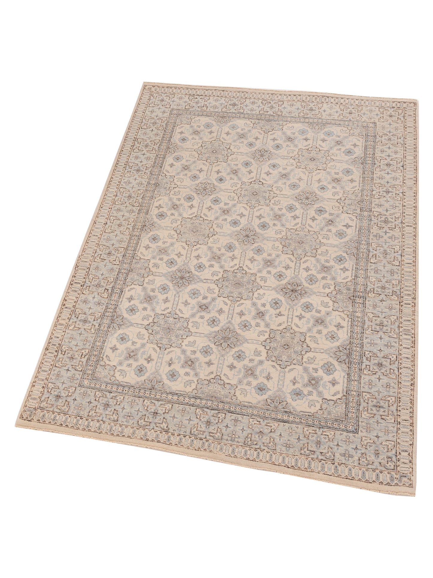 Laila 125082 Ivory Blue 4.2x6 Hand Knotted Rug