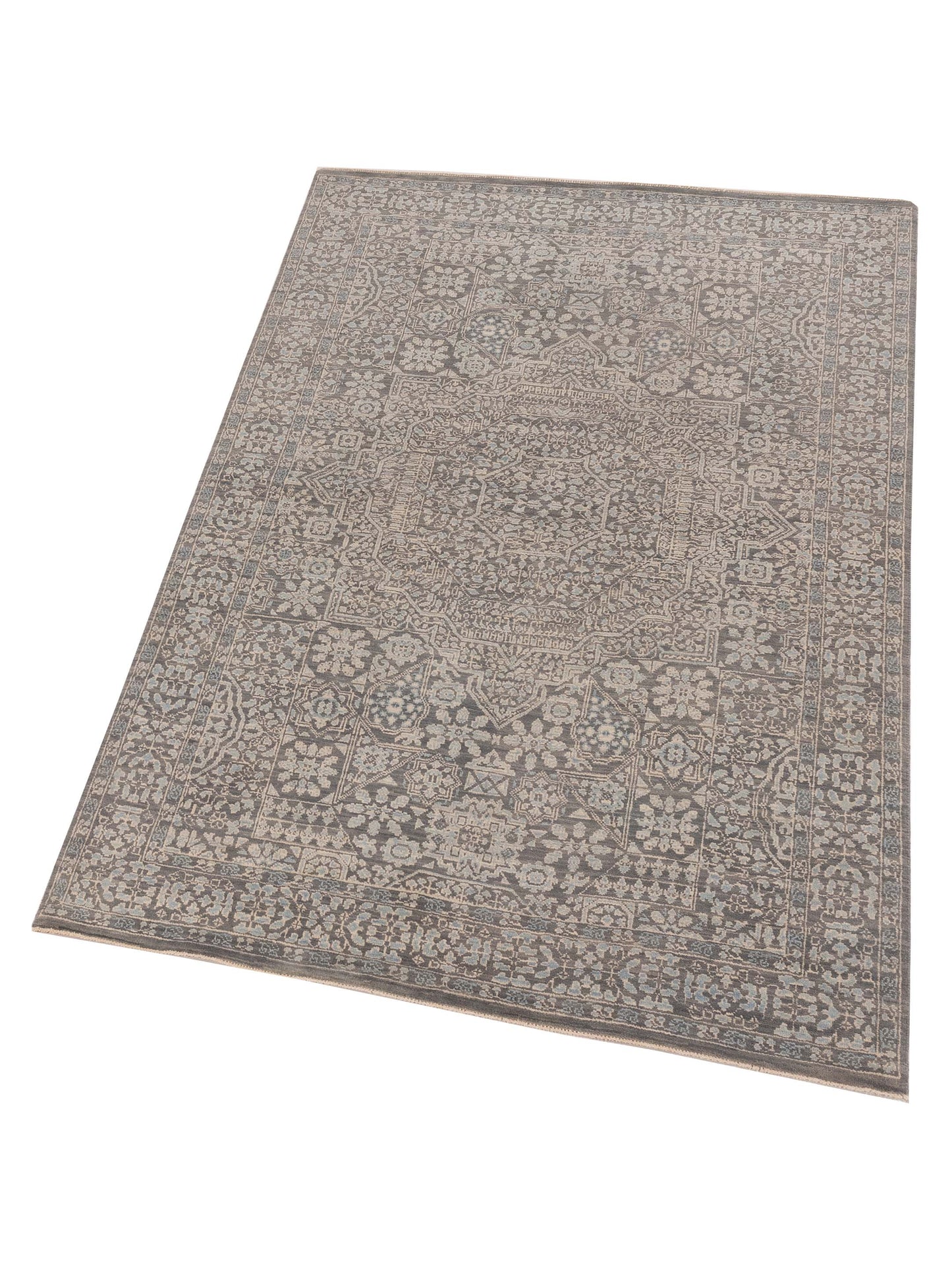 Mamluk 125098 Gray Gray 4.2x6.1 Hand Knotted Rug