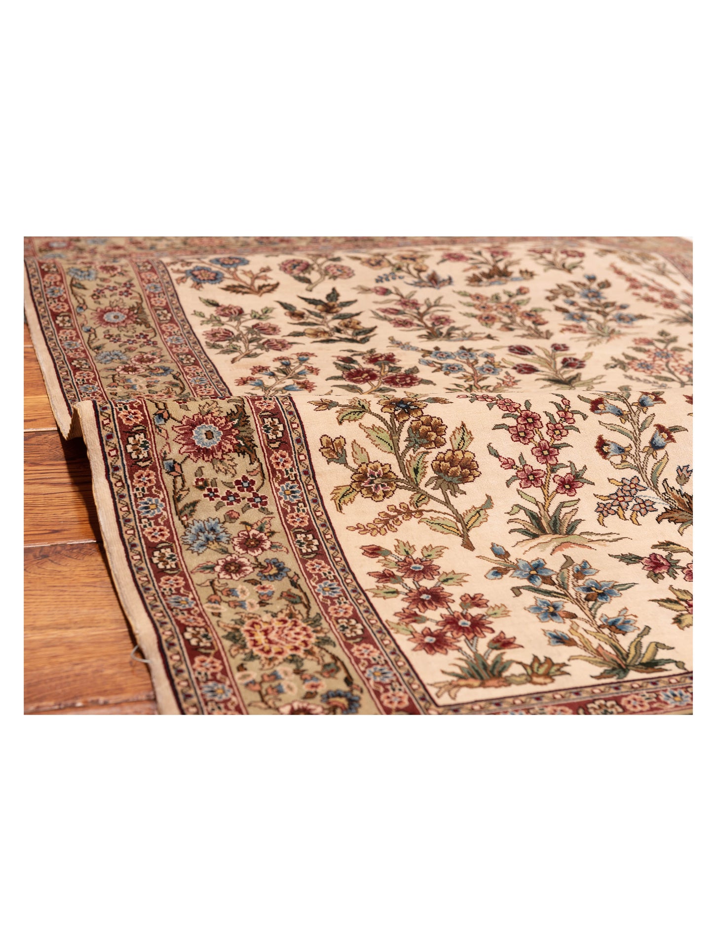 Pure Silk 125284 Ivory Green 3.1x4.7 Hand Knotted Rug