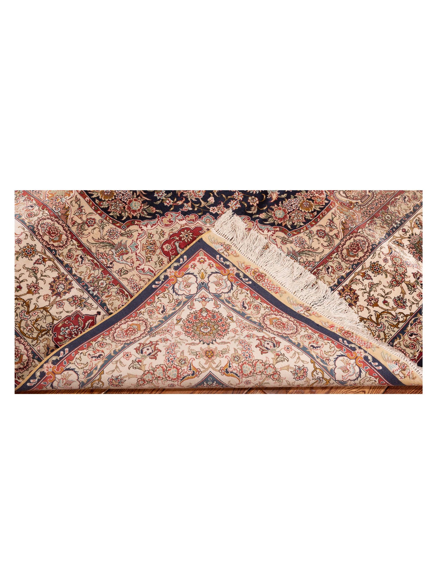 Pure Silk 125295 Navy Ivory 6.1x9.2 Hand Knotted Rug