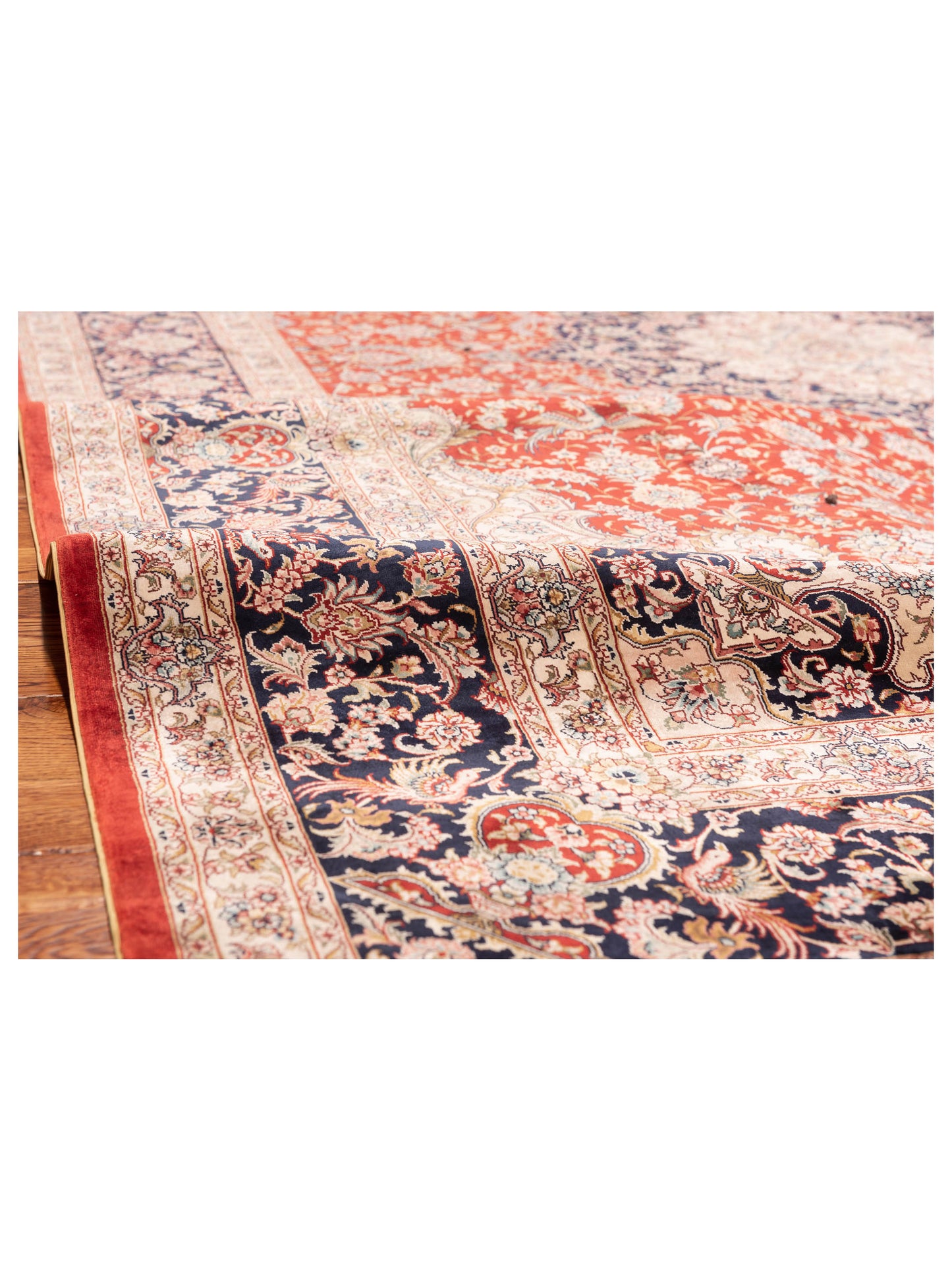 Pure Silk 125298 Red Navy 6.8x9.11 Hand Knotted Rug