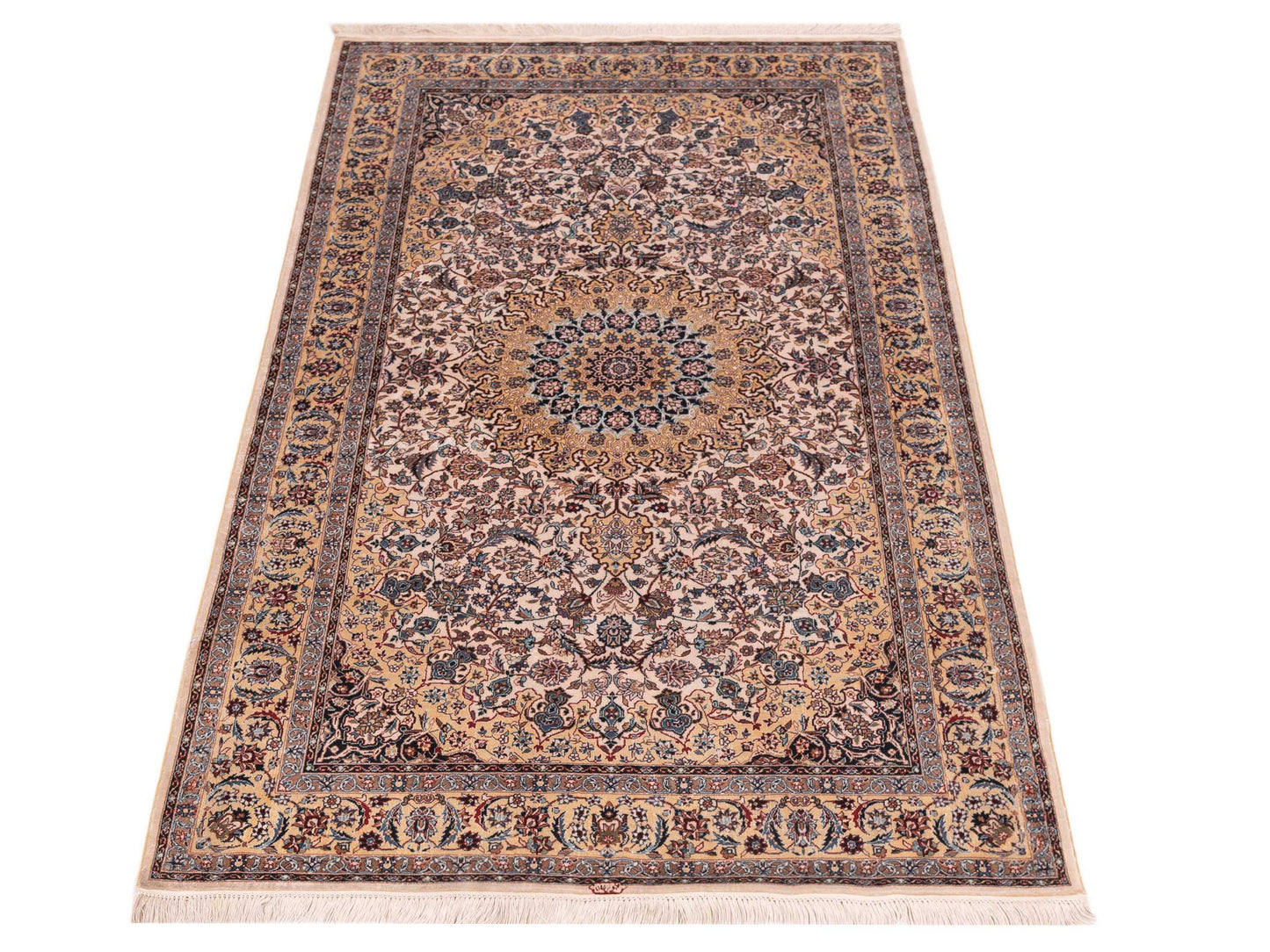 Pure Silk 125318 Ivory Gold 3x5 Hand Knotted Rug