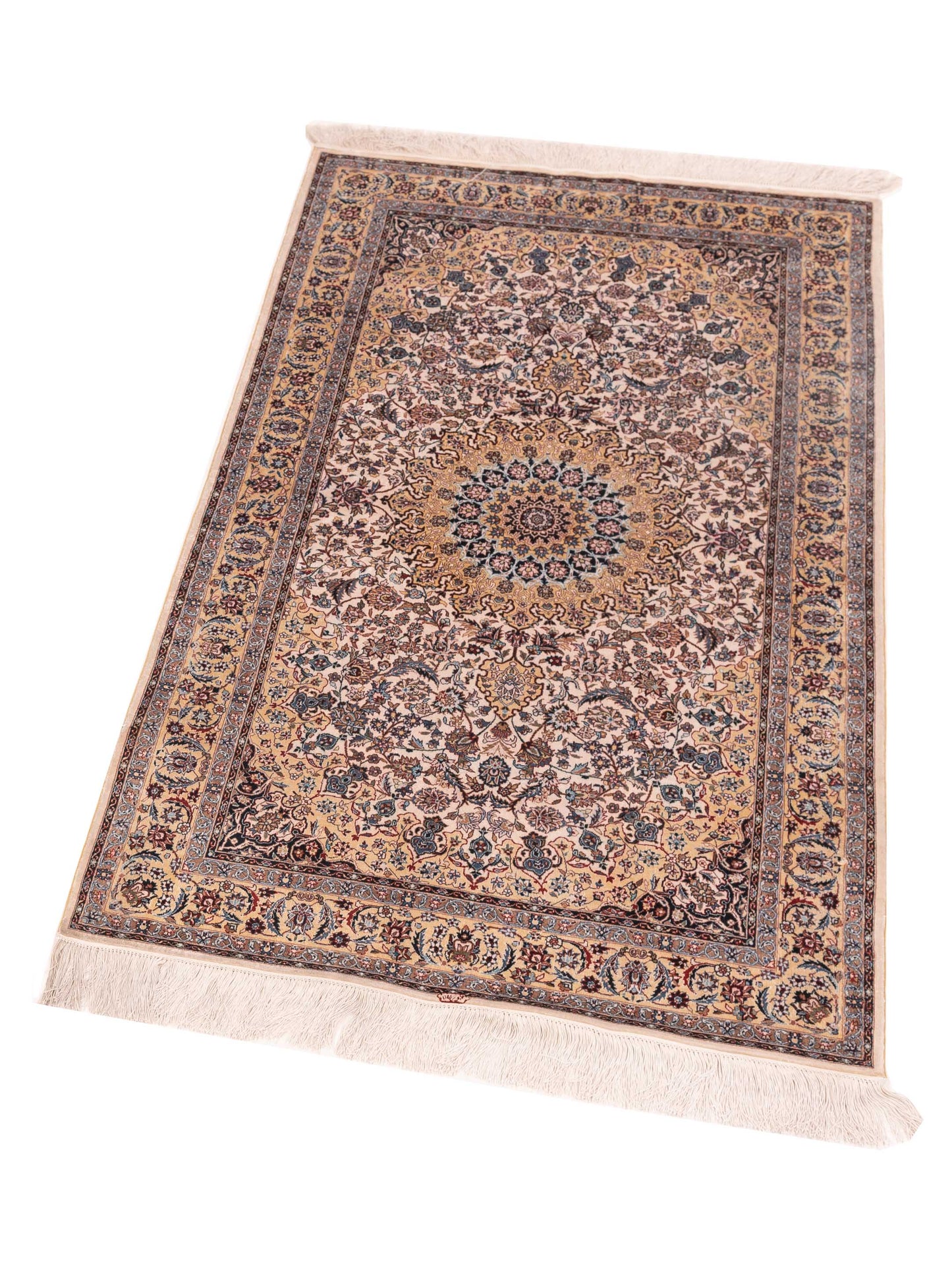Pure Silk 125318 Ivory Gold 3x5 Hand Knotted Rug