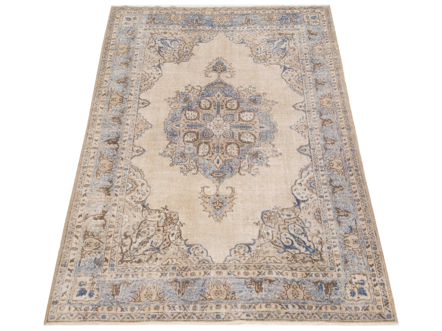 Vintage 125509 Ivory Blue 7.1x10.3 Hand Knotted Rug