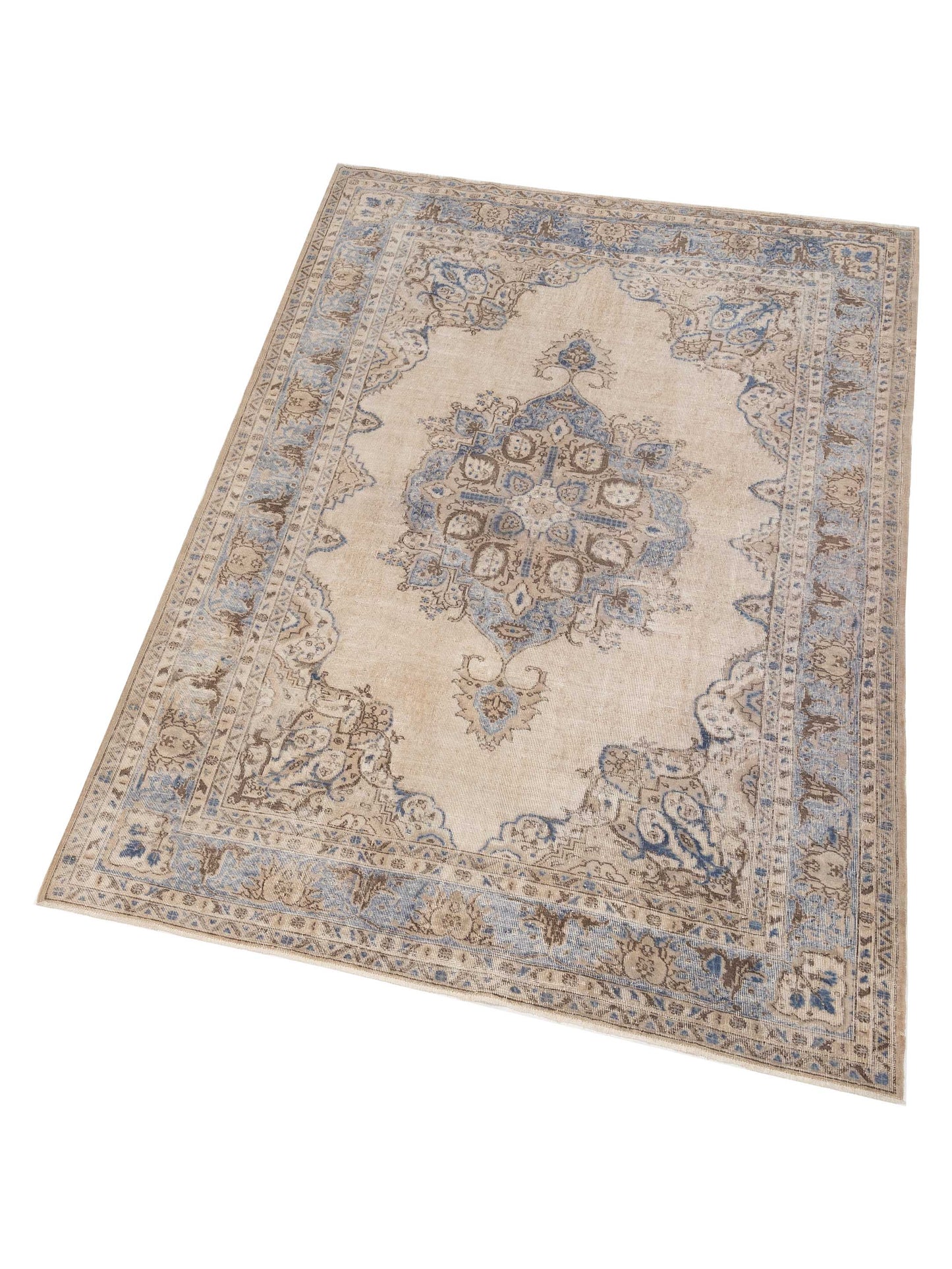 Vintage 125509 Ivory Blue 7.1x10.3 Hand Knotted Rug