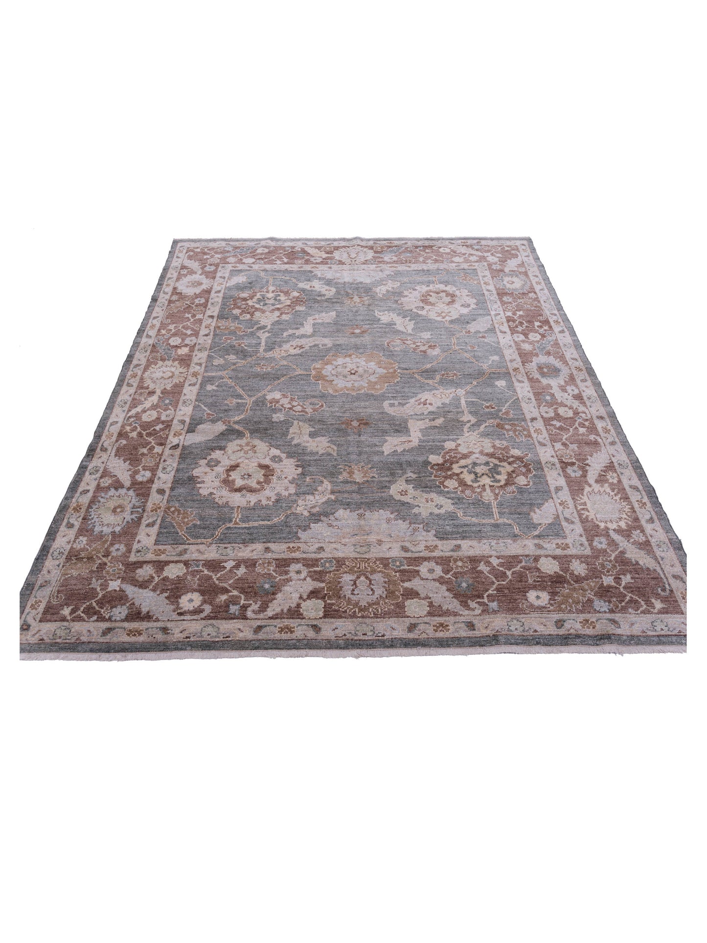 Angora Oushak 125535 Green Brown 7.9x9.6 Hand Knotted Rug
