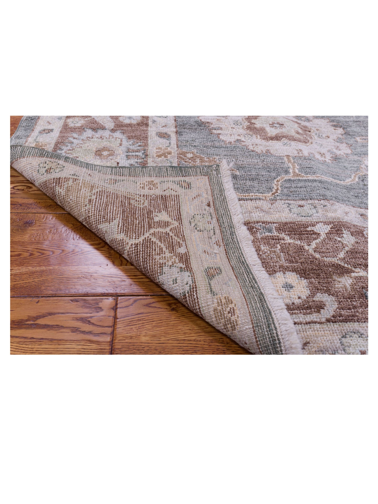 Angora Oushak 125535 Green Brown 7.9x9.6 Hand Knotted Rug