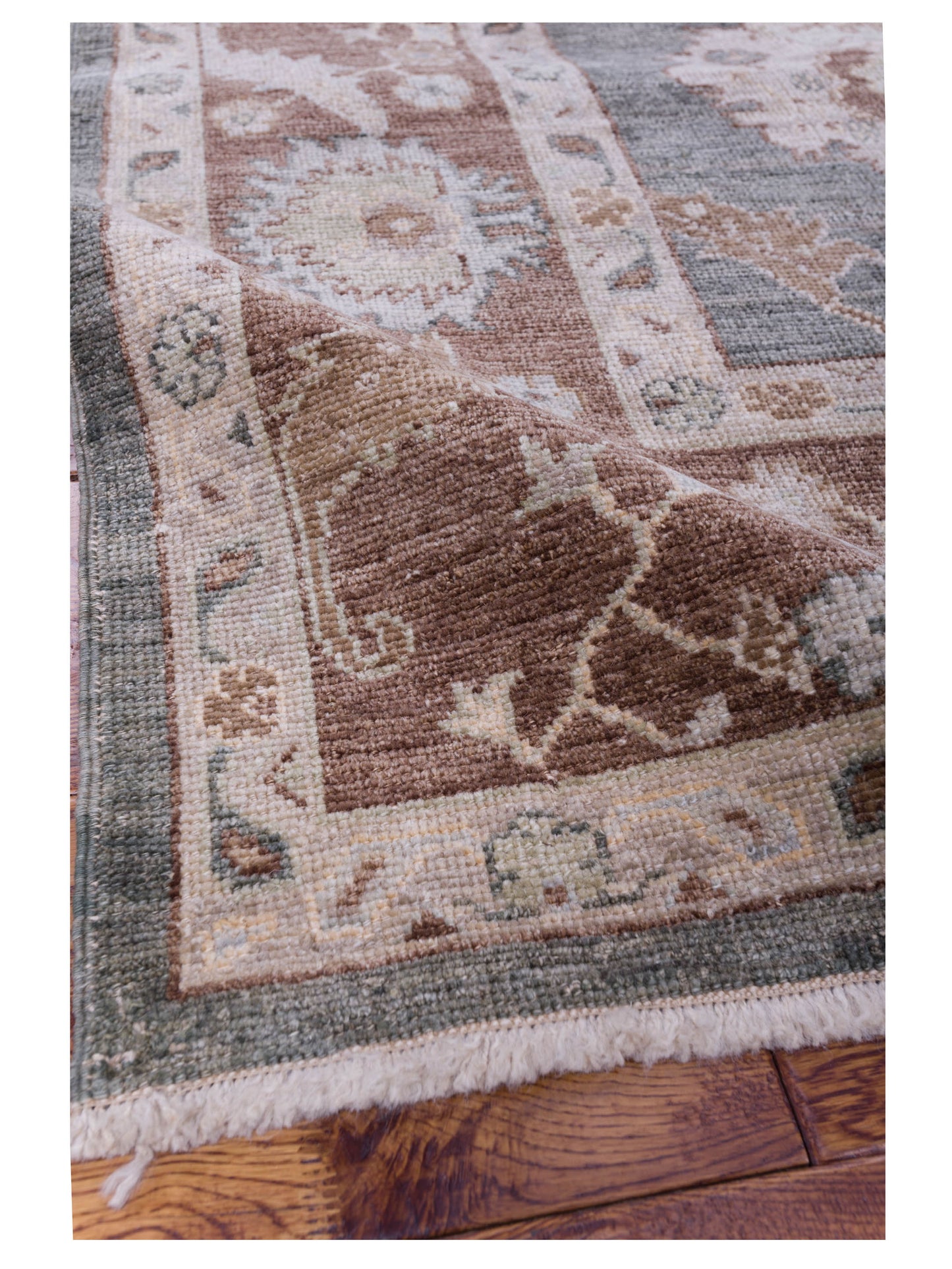 Angora Oushak 125535 Green Brown 7.9x9.6 Hand Knotted Rug