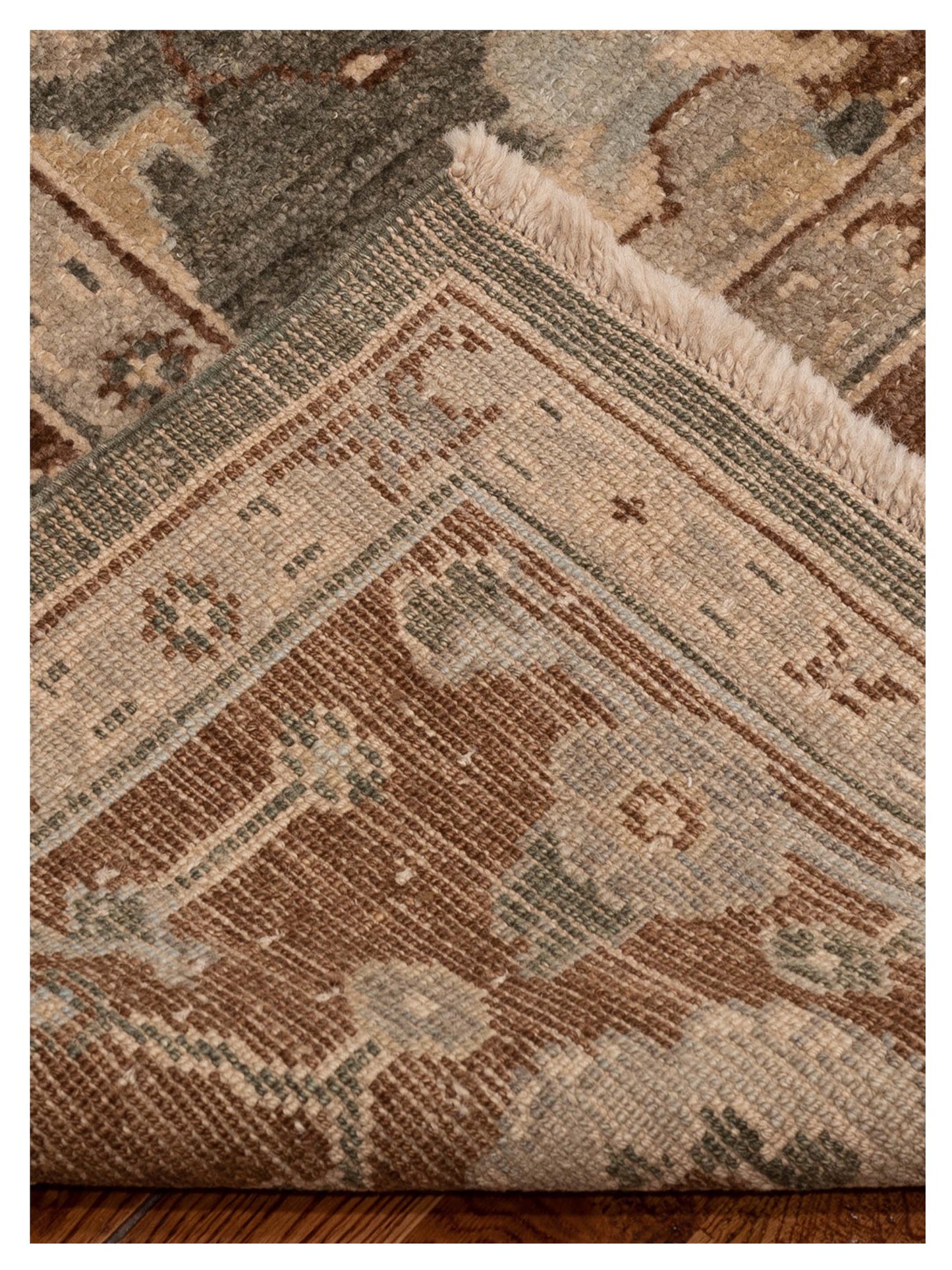 Angora Oushak 125536 Green Brown 8.10x11.8 Hand Knotted Rug