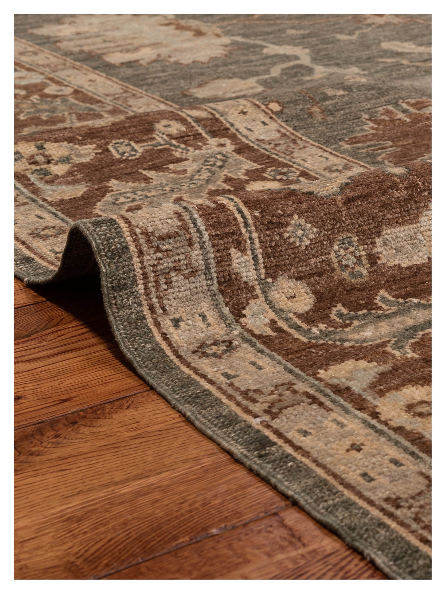 Angora Oushak 125536 Green Brown 8.10x11.8 Hand Knotted Rug