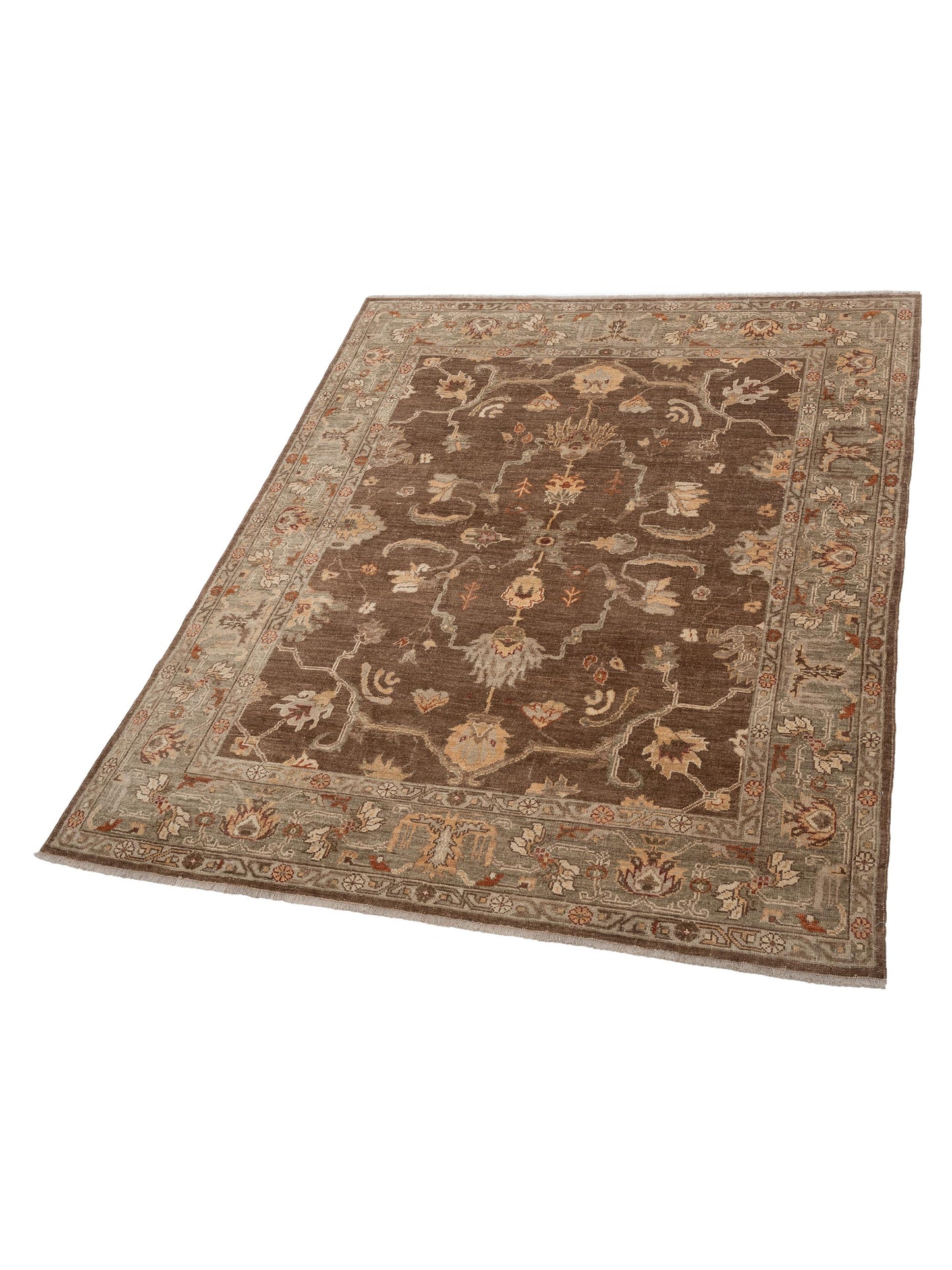 Angora Oushak 125549 Brown Green 7.9x9.5 Hand Knotted Rug