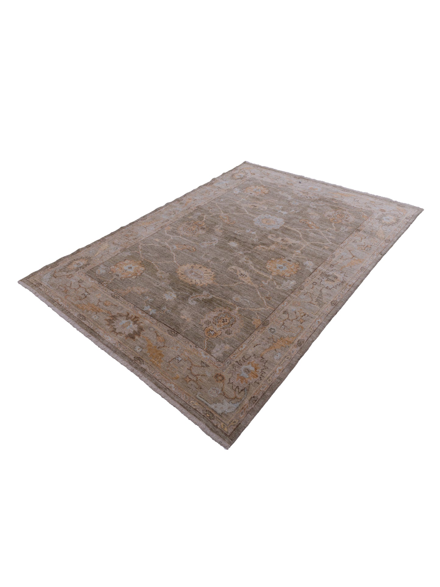 Angora Oushak 125569 Green Brown 5.11x8.4 Hand Knotted Rug