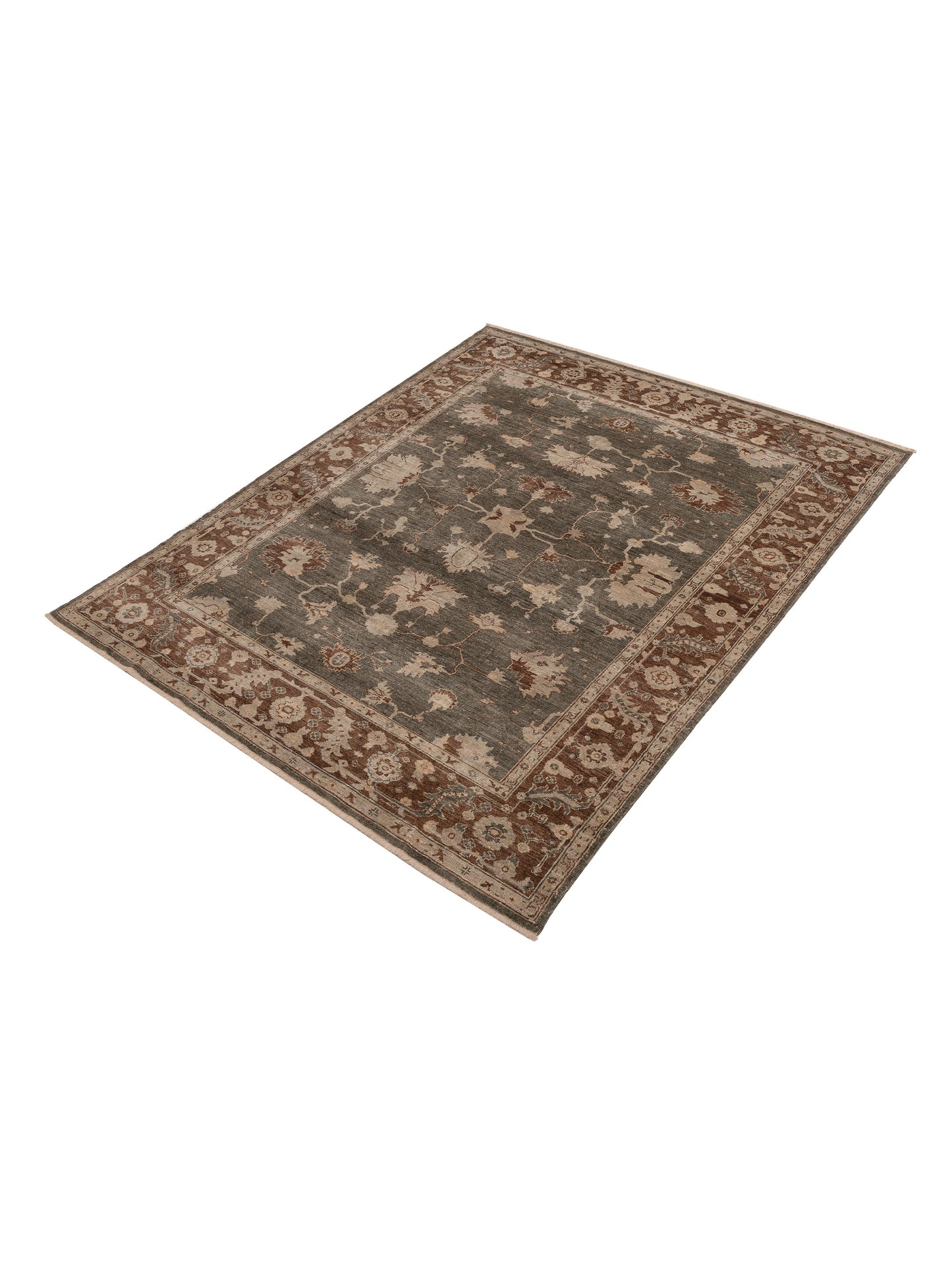 Angora Oushak 125581 Green Brown 8.9x10.8 Hand Knotted Rug
