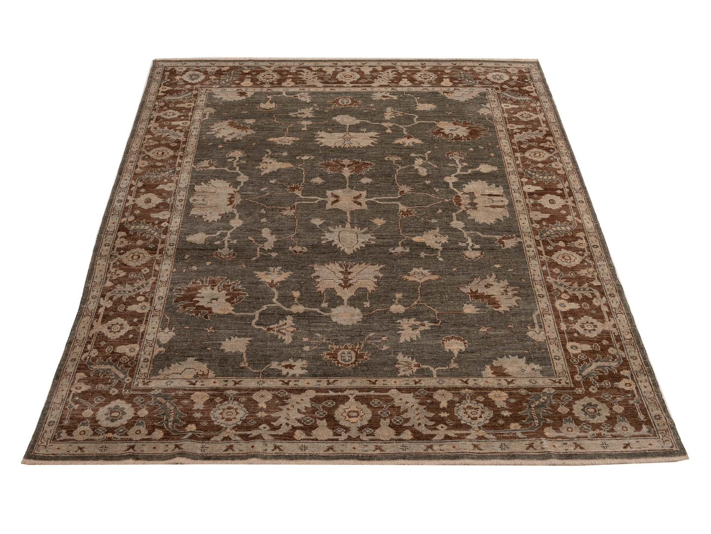 Angora Oushak 125581 Green Brown 8.9x10.8 Hand Knotted Rug