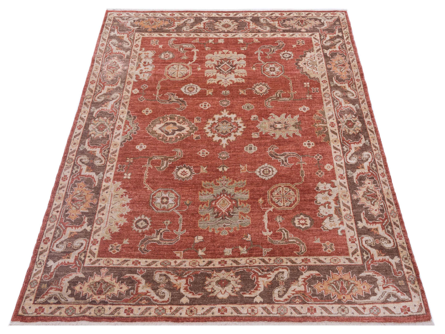 Angora Oushak 125584 Rust Brown 7.10x8.8 Hand Knotted Rug