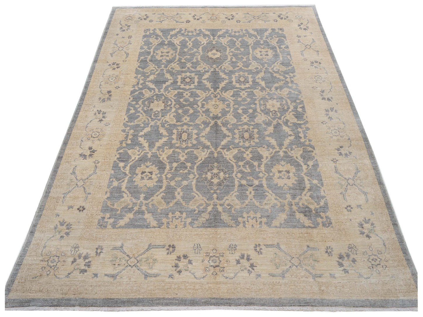 Angora Oushak 125959 Gray Beige 8.11x11.6 Hand Knotted Rug