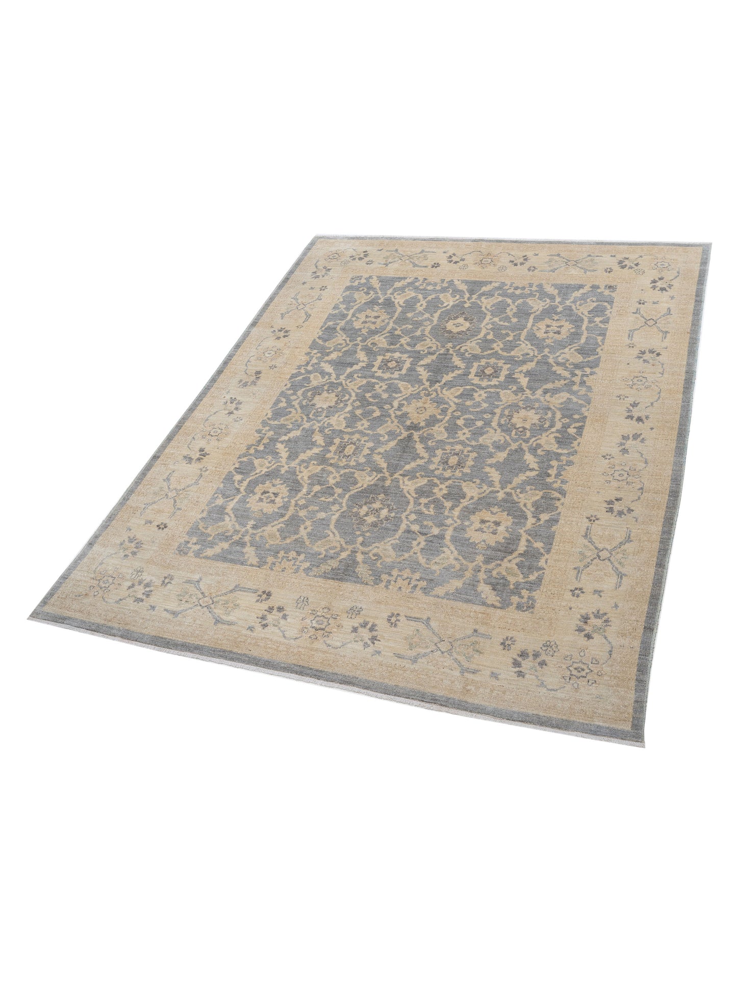 Angora Oushak 125959 Gray Beige 8.11x11.6 Hand Knotted Rug