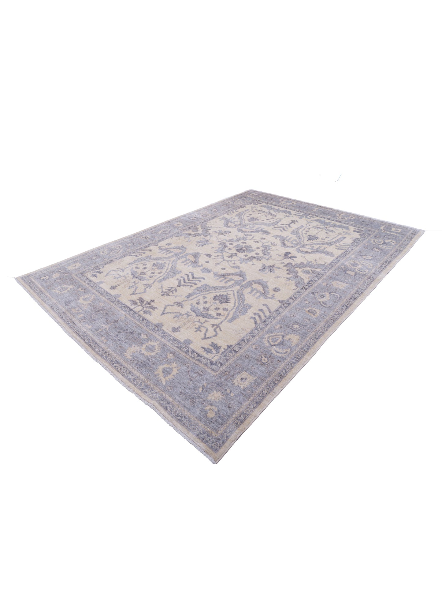 Anadol Oushak Hamid Ivory Gray 9.8x13.10 Hand Knotted Rug