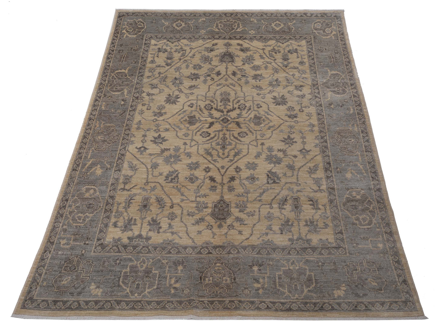 Anadol Oushak Sera Ivory Gray 7.10x9.11 Hand Knotted Rug