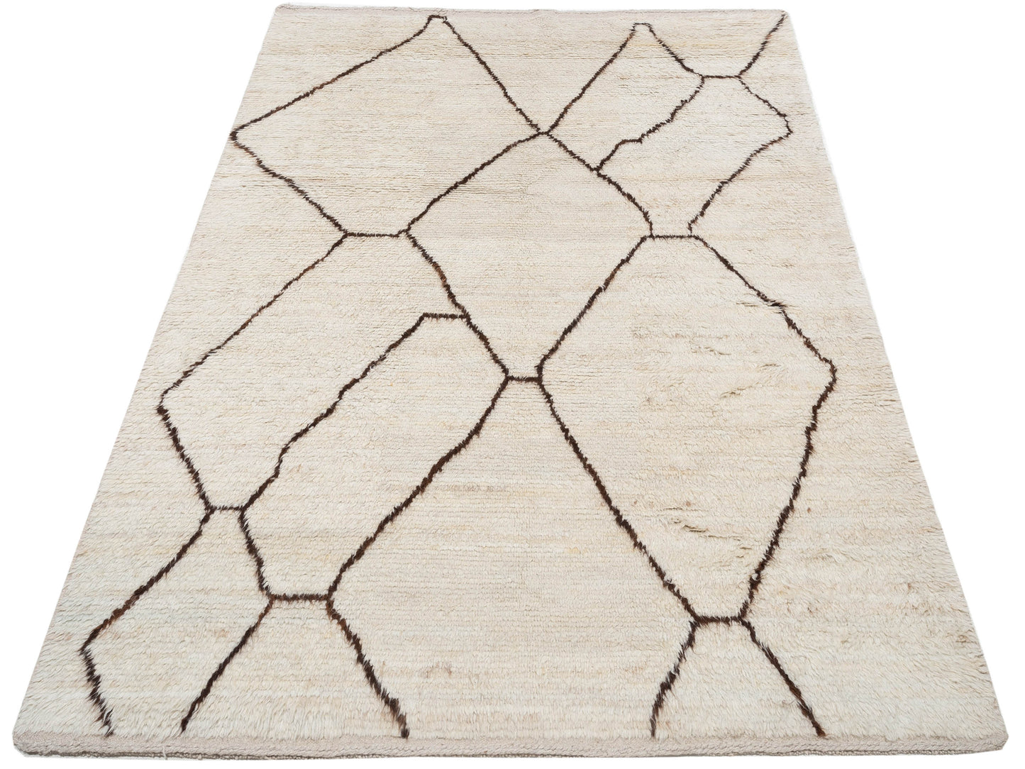 Berber Efes Ivory Dark Brown 6.3x9.8 Hand Knotted Rug