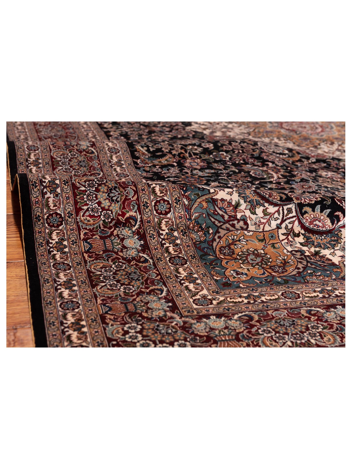 Pure Silk 126553 Navy Red 6.1x9 Hand Knotted Rug