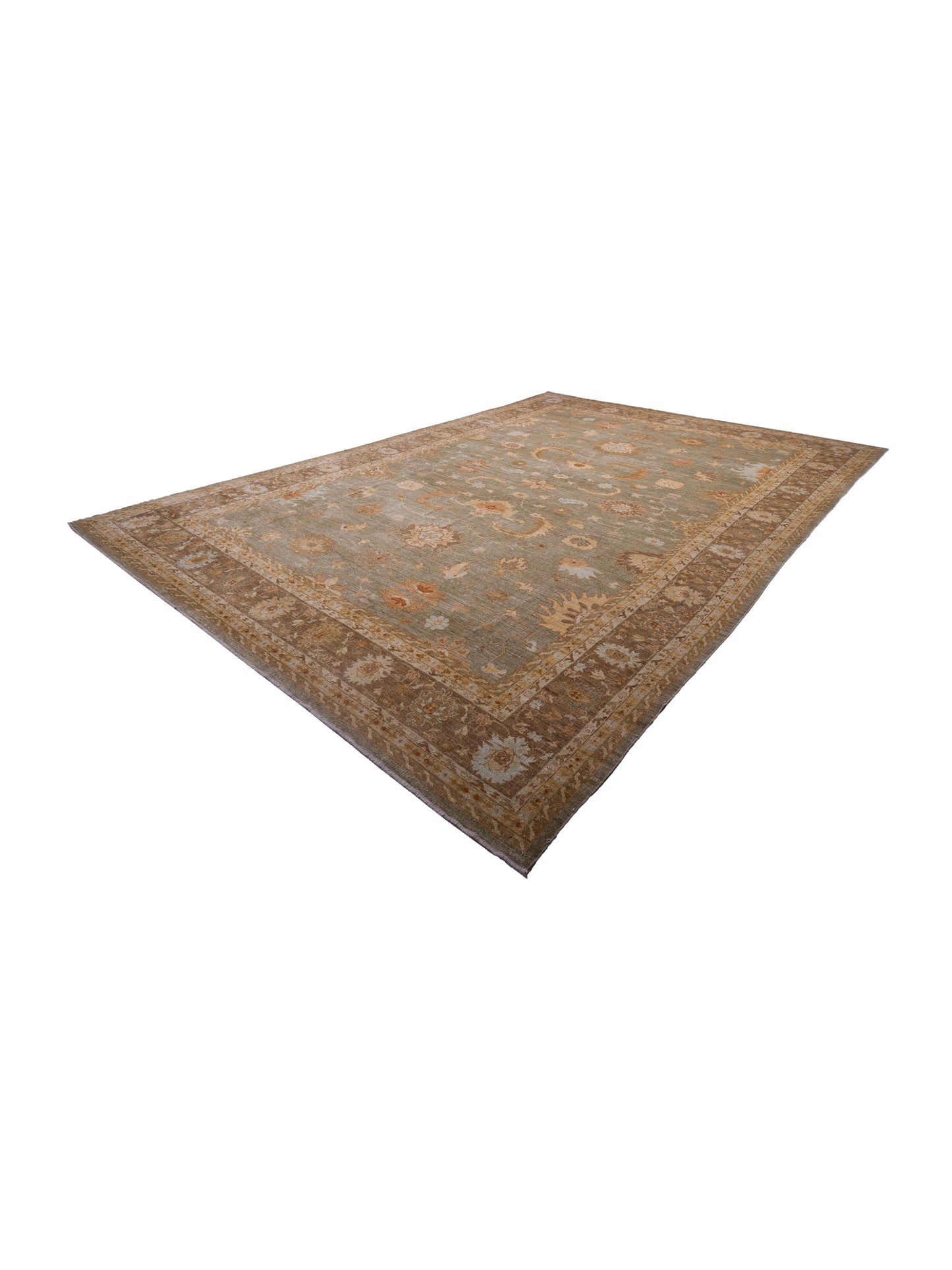 Angora Oushak 126685 Green Brown 14.8x20.8 Hand Knotted Rug