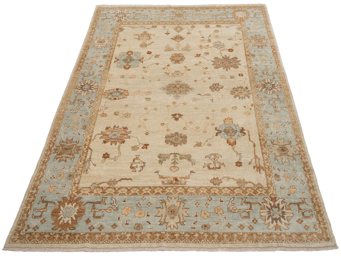 Angora Oushak 126711 Ivory Ice Blue 8x9.10 Hand Knotted Rug