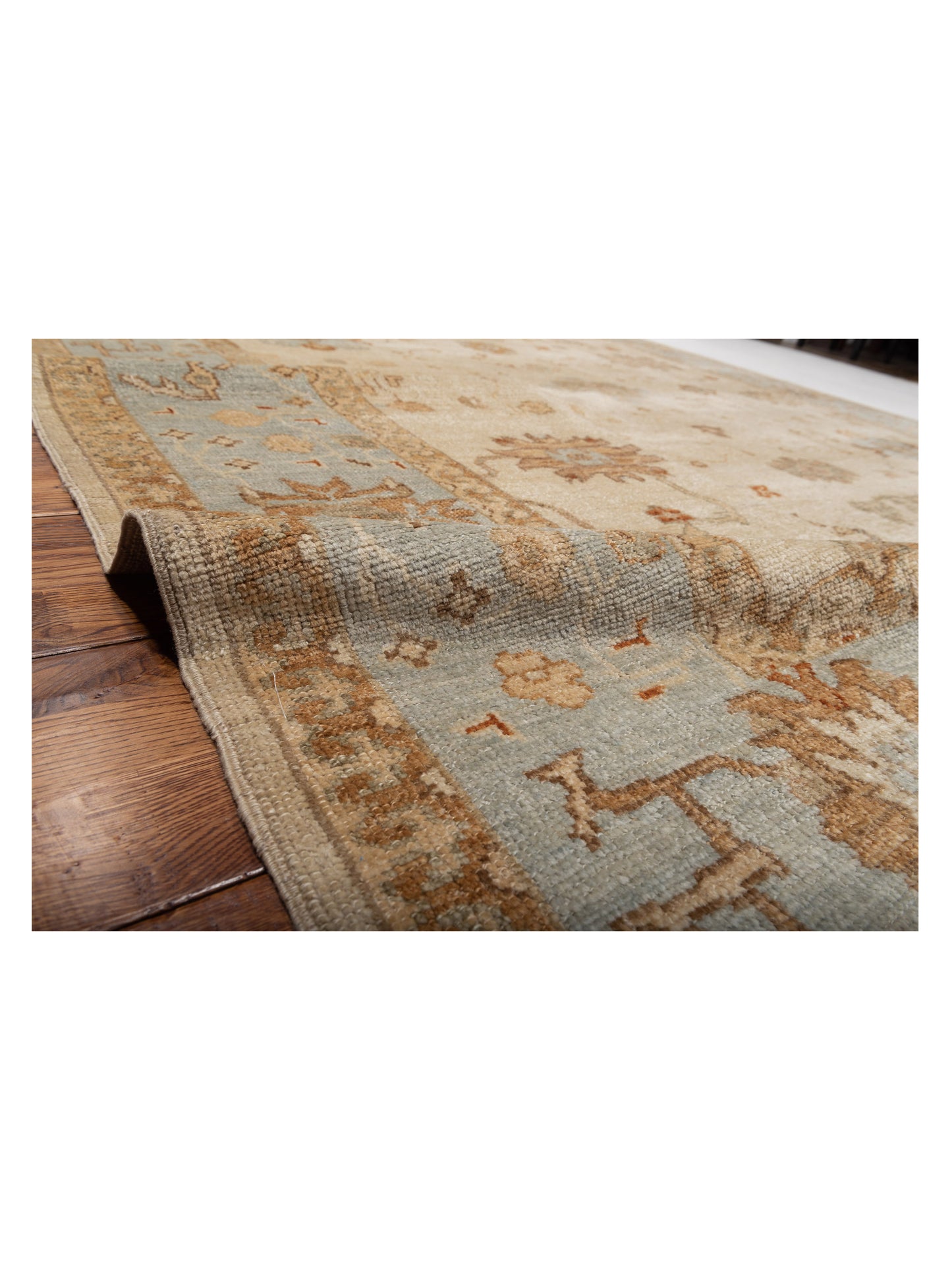 Angora Oushak 126711 Ivory Ice Blue 8x9.10 Hand Knotted Rug