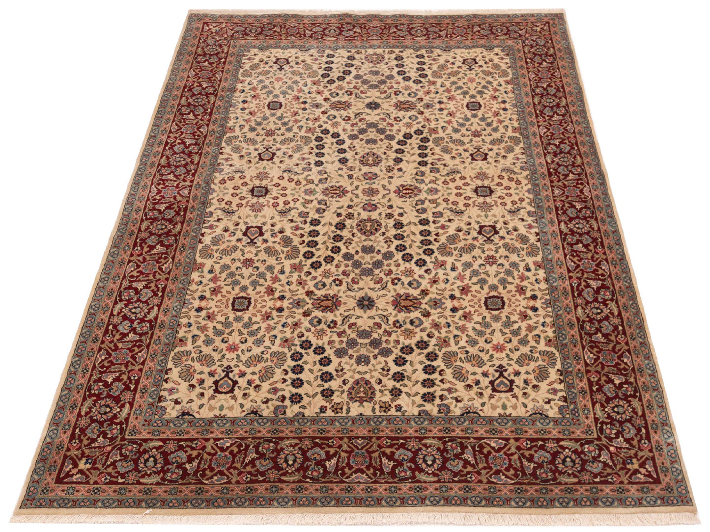 Hereke 127065 Ivory Red 5.5x7.11 Hand Knotted Rug