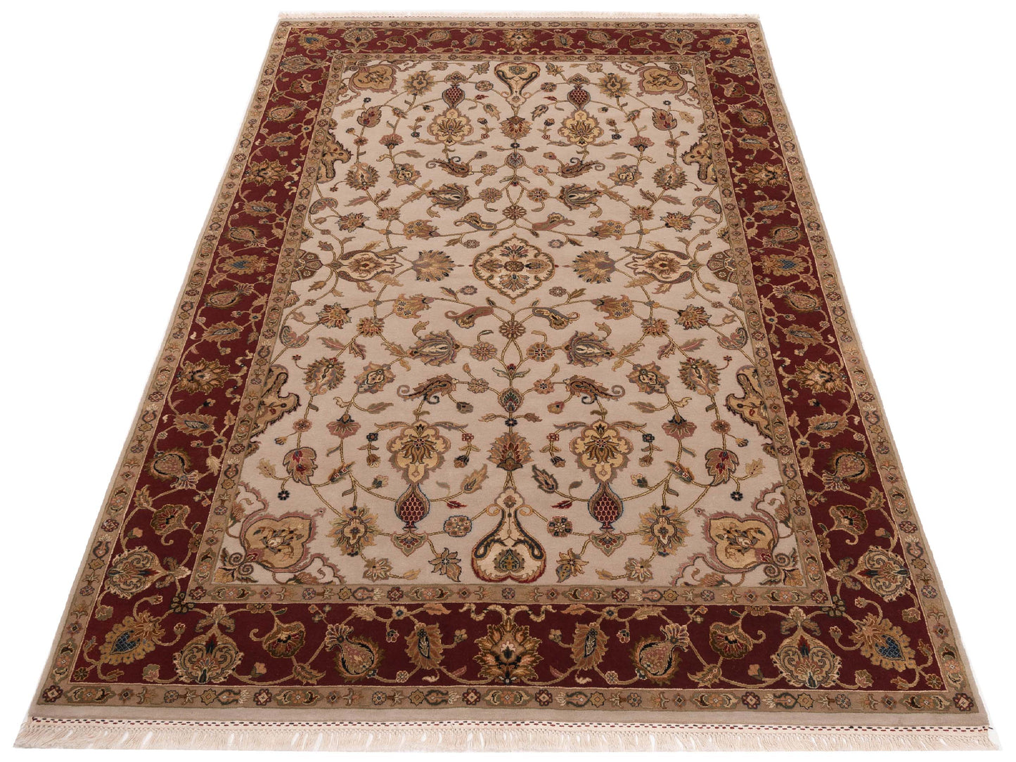 Imperial Silk 127204 Ivory Red 6x9.3 Hand Knotted Rug