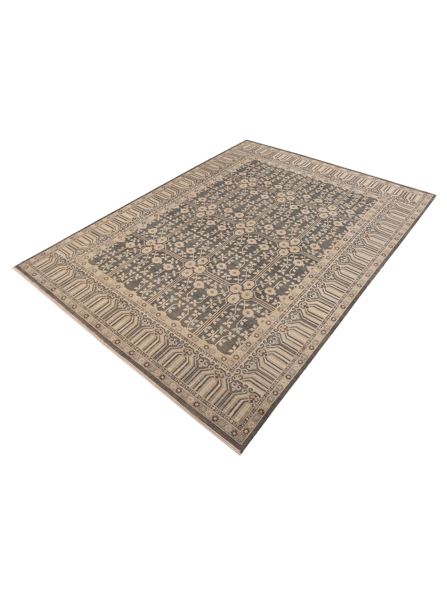 Vintage Revival 127361 Dark Gray Light Brown 10x13.8 Hand Knotted Rug