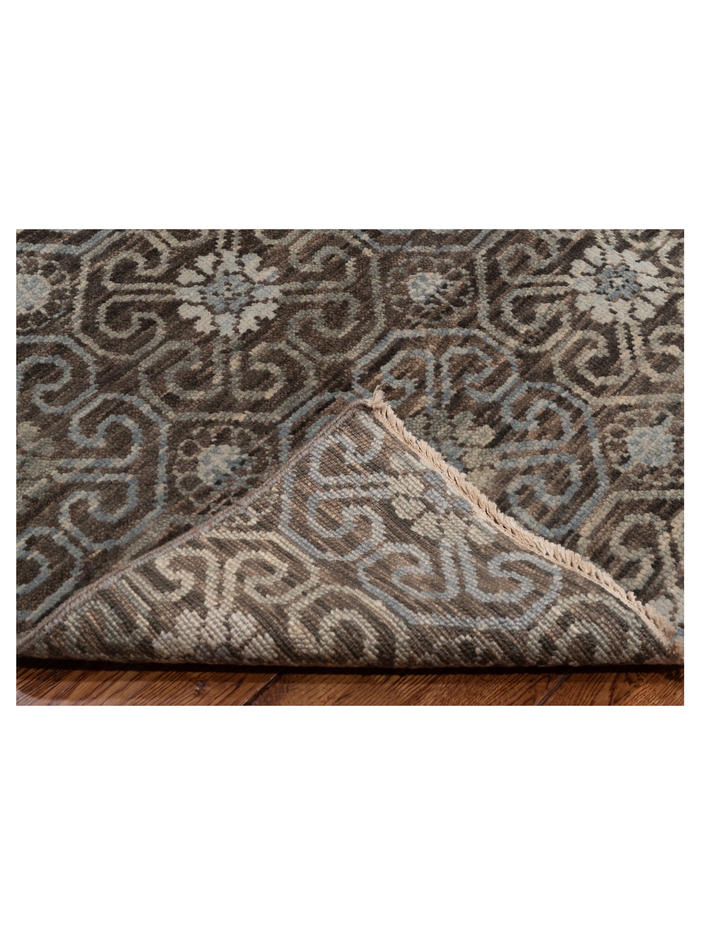 Agra 127526 Brown Blue 7.10x9.6 Hand Knotted Rug