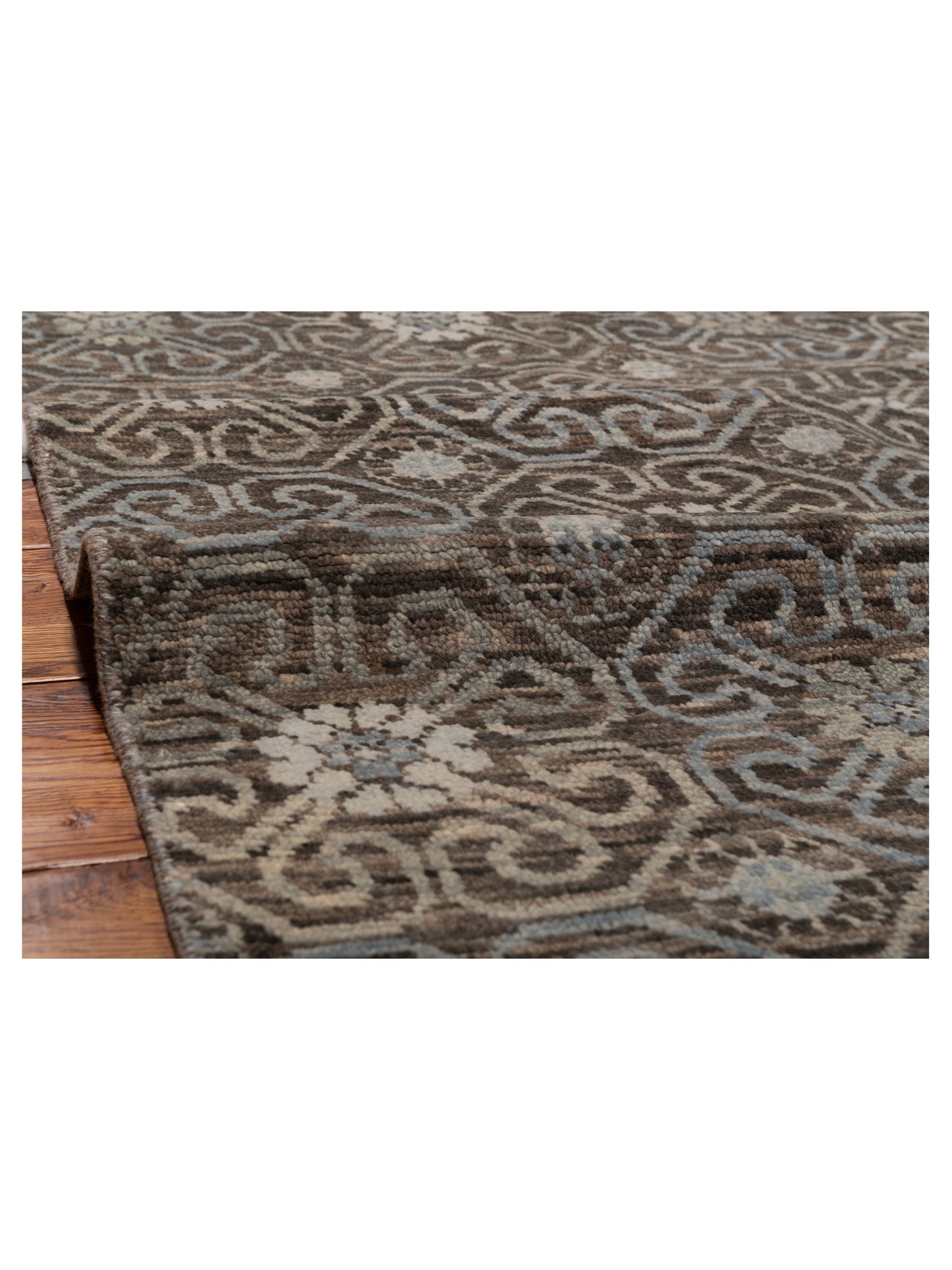 Agra 127526 Brown Blue 7.10x9.6 Hand Knotted Rug