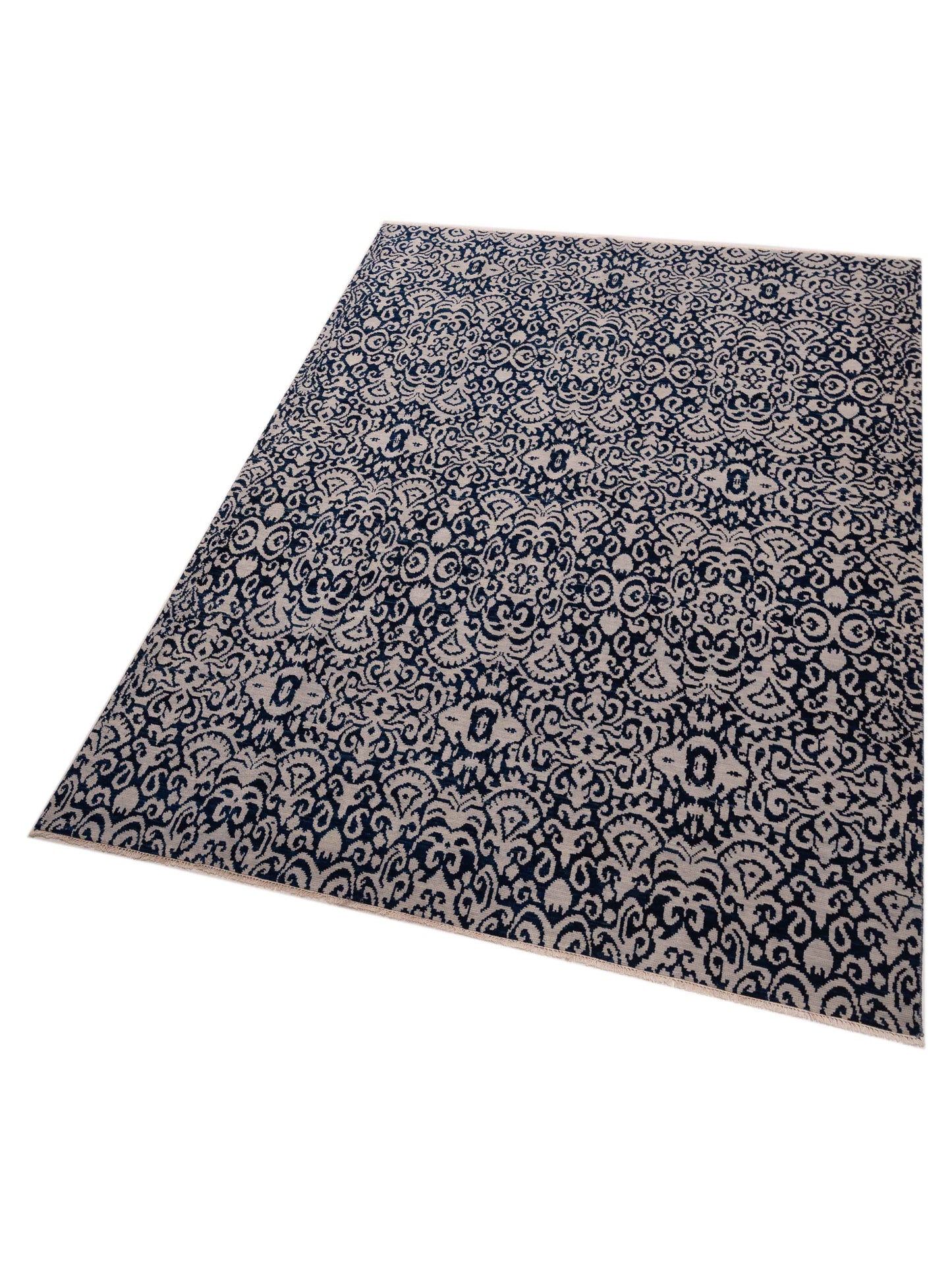 Agra 127529 Ivory Blue 8.10x11.6 Hand Knotted Rug