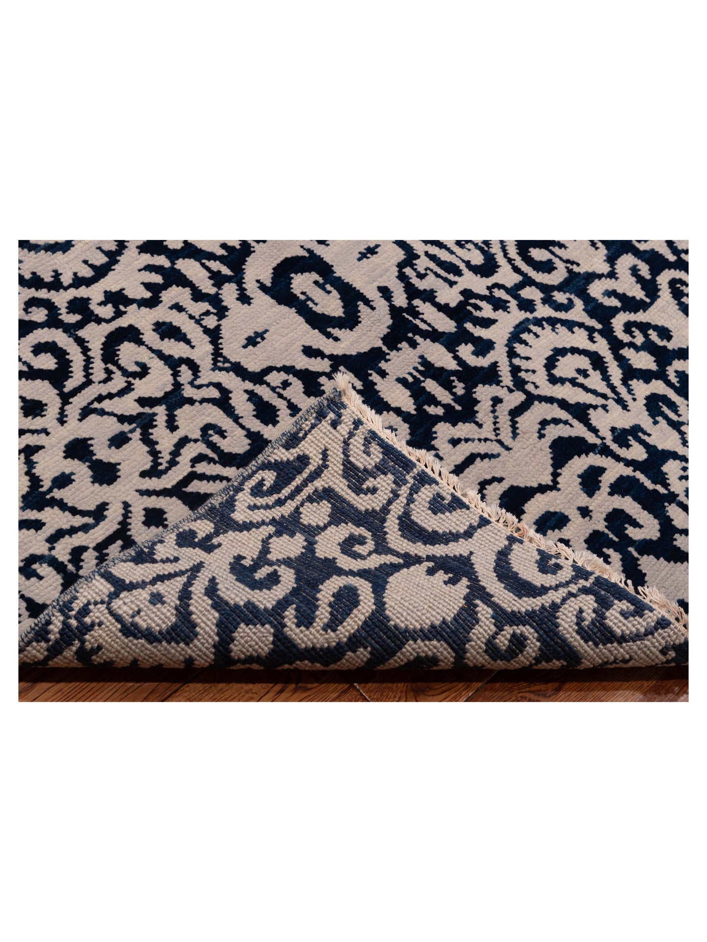 Agra 127529 Ivory Blue 8.10x11.6 Hand Knotted Rug