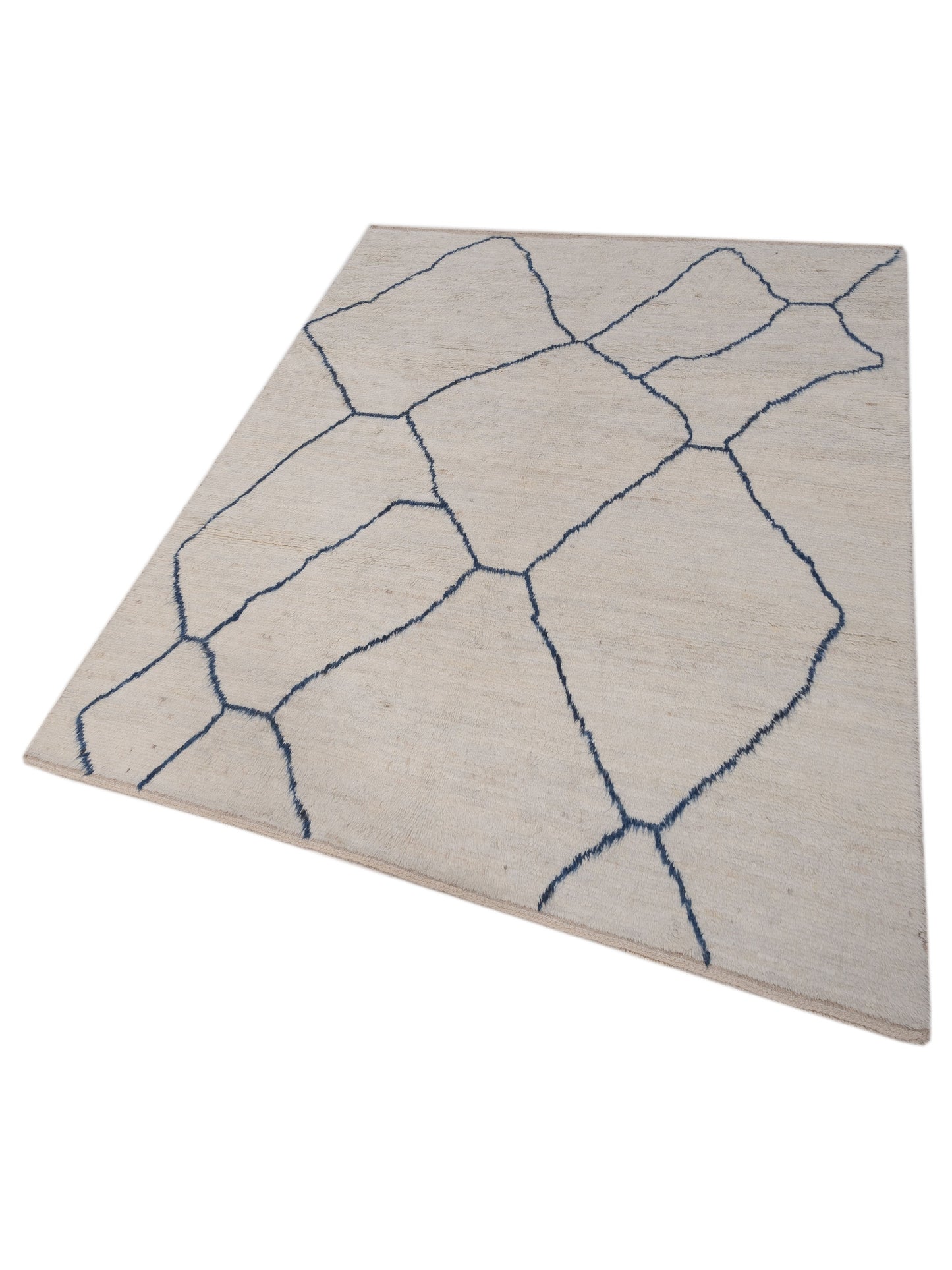 Berber Efes Ivory Blue 8.1x10.1 Hand Knotted Rug