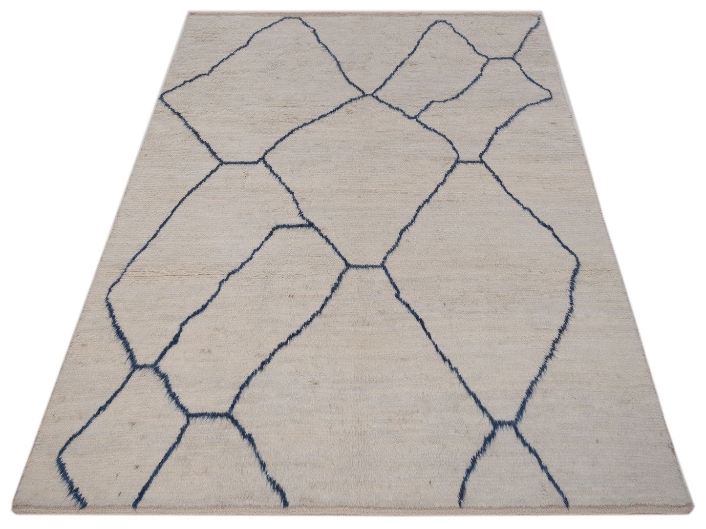Berber Efes Ivory Blue 8.1x10.1 Hand Knotted Rug