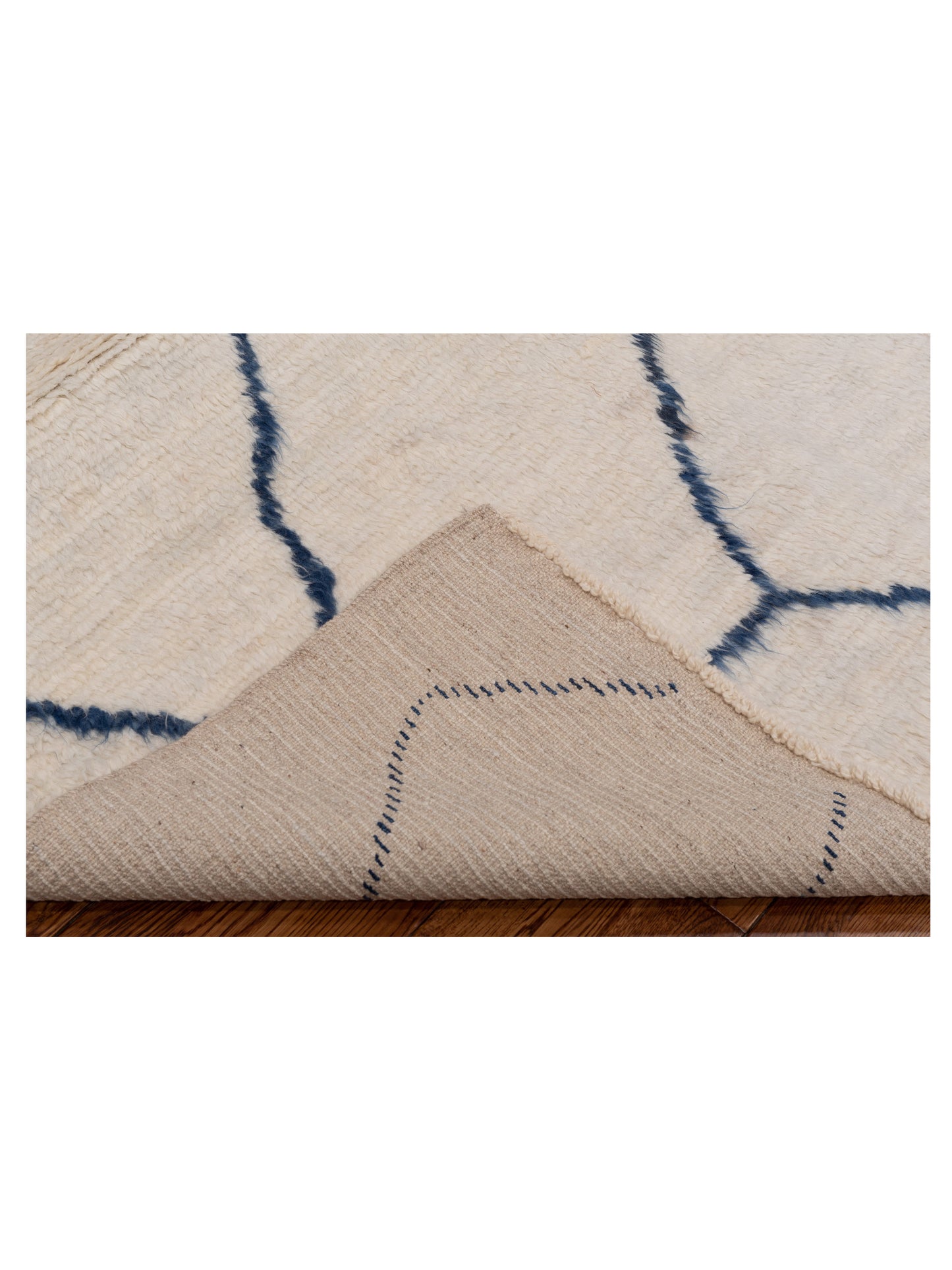 Berber Efes Ivory Blue 8.1x10.1 Hand Knotted Rug