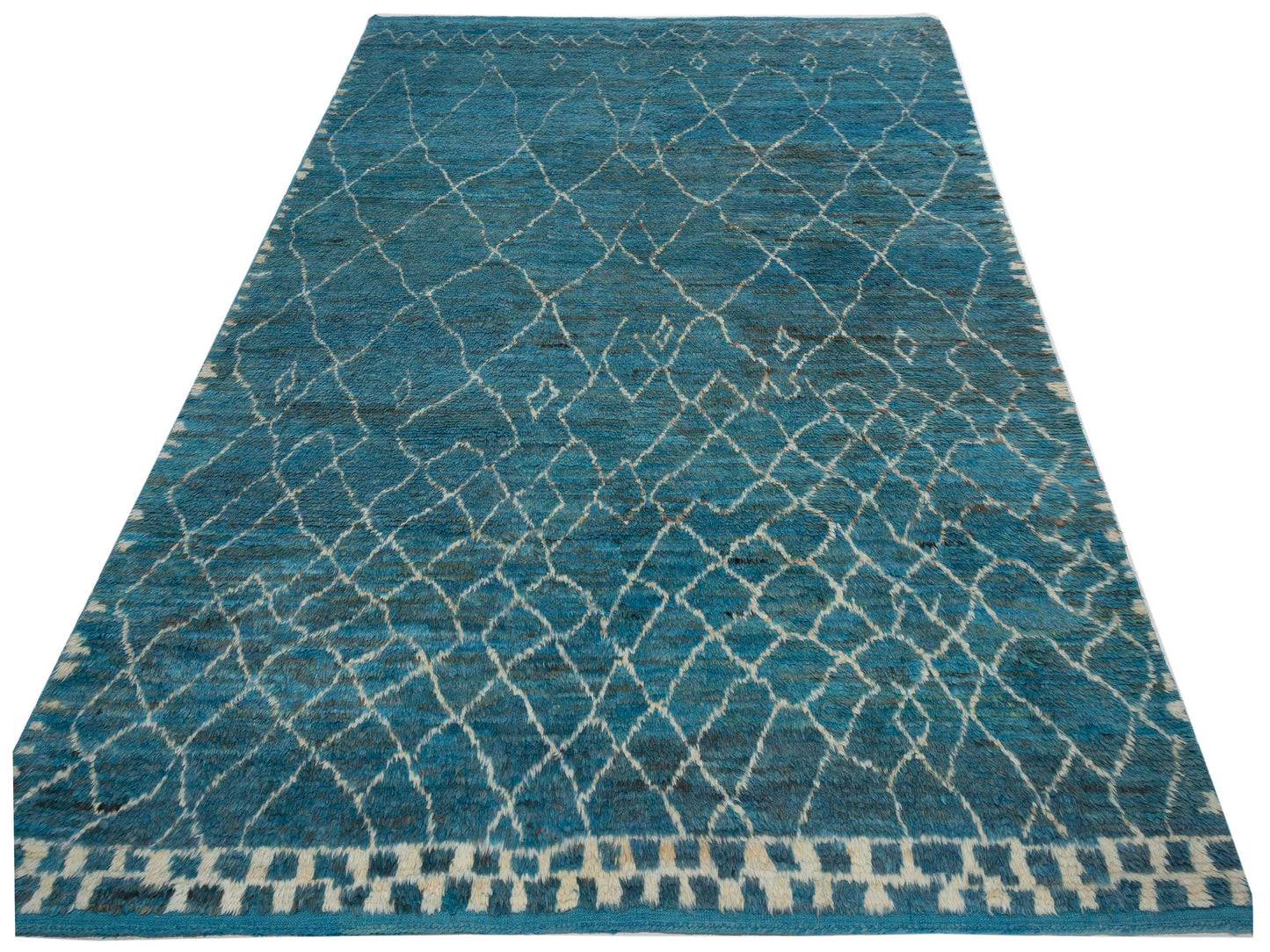 Berber Efes Turquoise Ivory 9.4x12.6 Hand Knotted Rug
