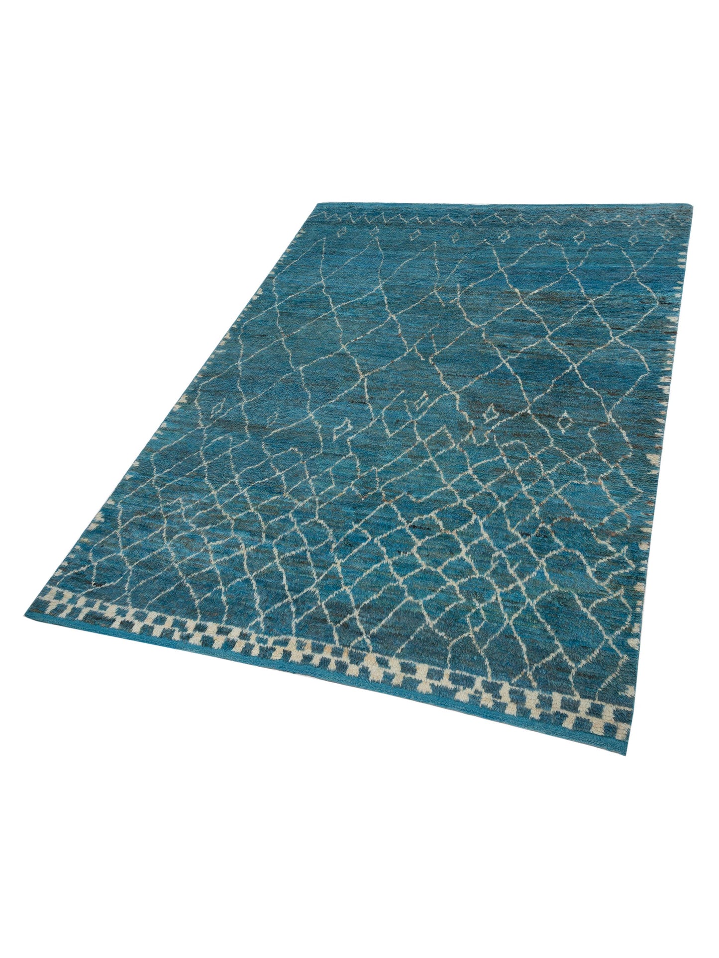 Berber Efes Turquoise Ivory 9.4x12.6 Hand Knotted Rug