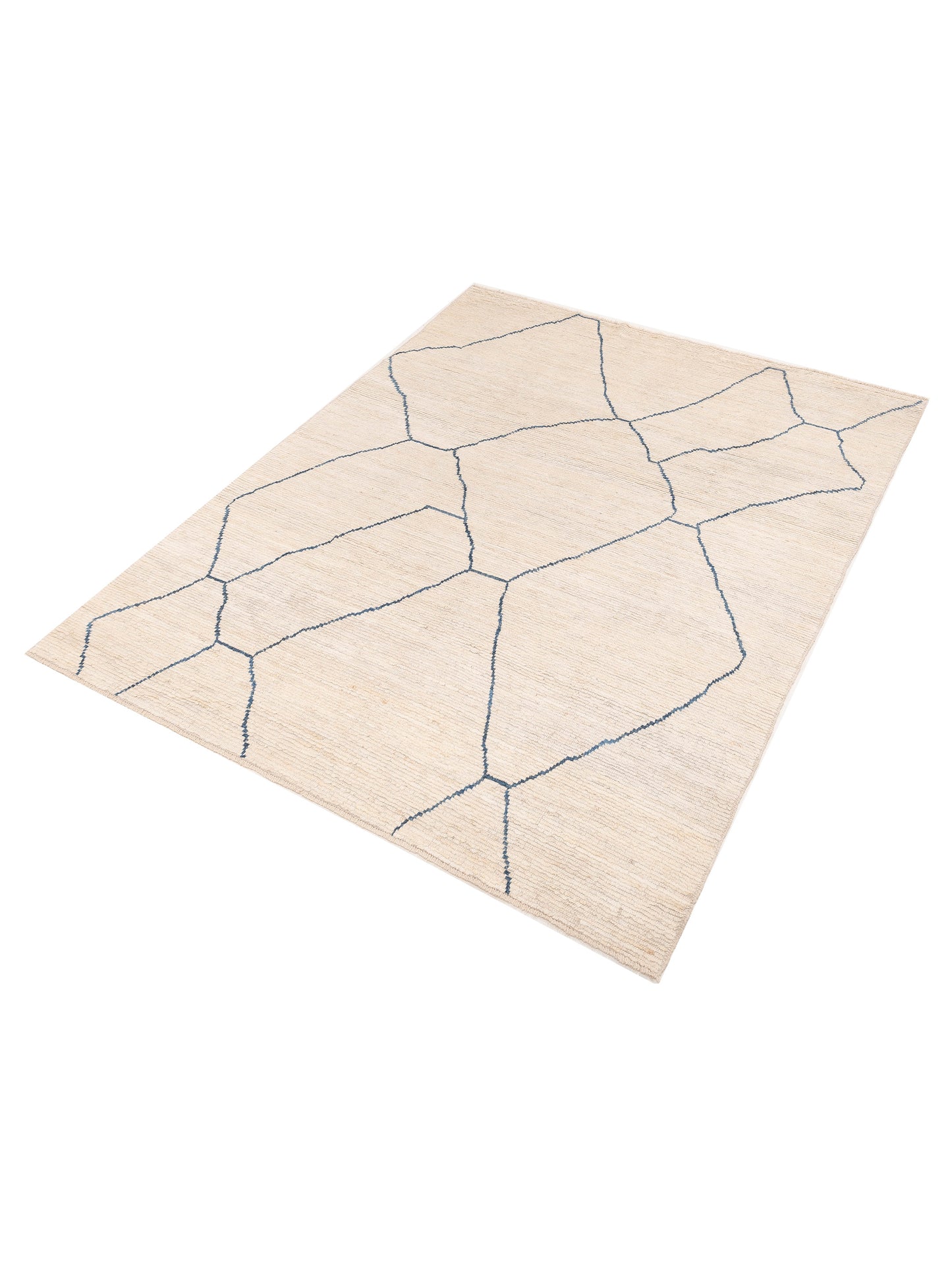 Berber Efes Ivory Blue 8x10.6 Hand Knotted Rug