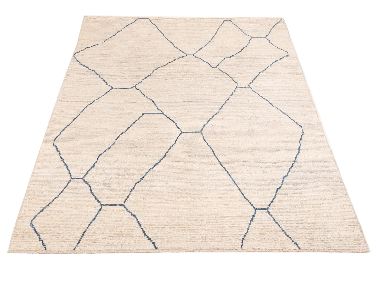 Berber Efes Ivory Blue 8x10.6 Hand Knotted Rug