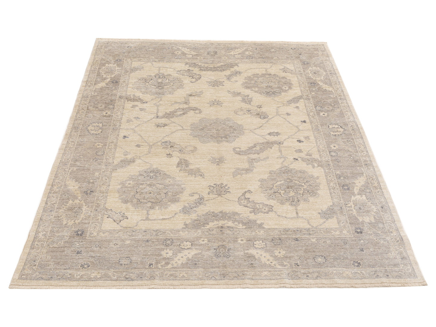 Angora Oushak 128089 Ivory Gray 8.4x9.9 Hand Knotted Rug