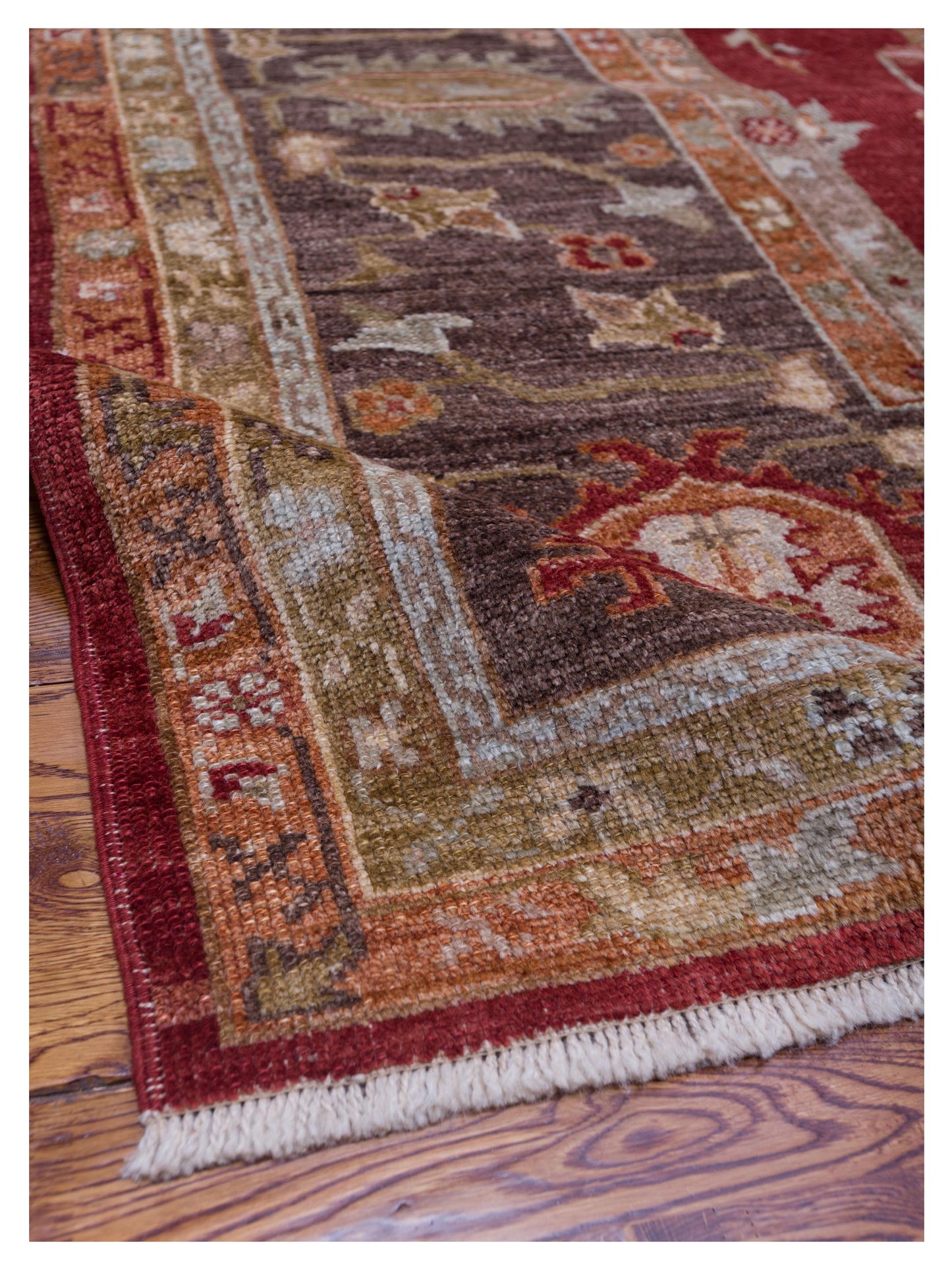 Angora Oushak 128371 Red Dark Brown 11.8x13.11 Hand Knotted Rug