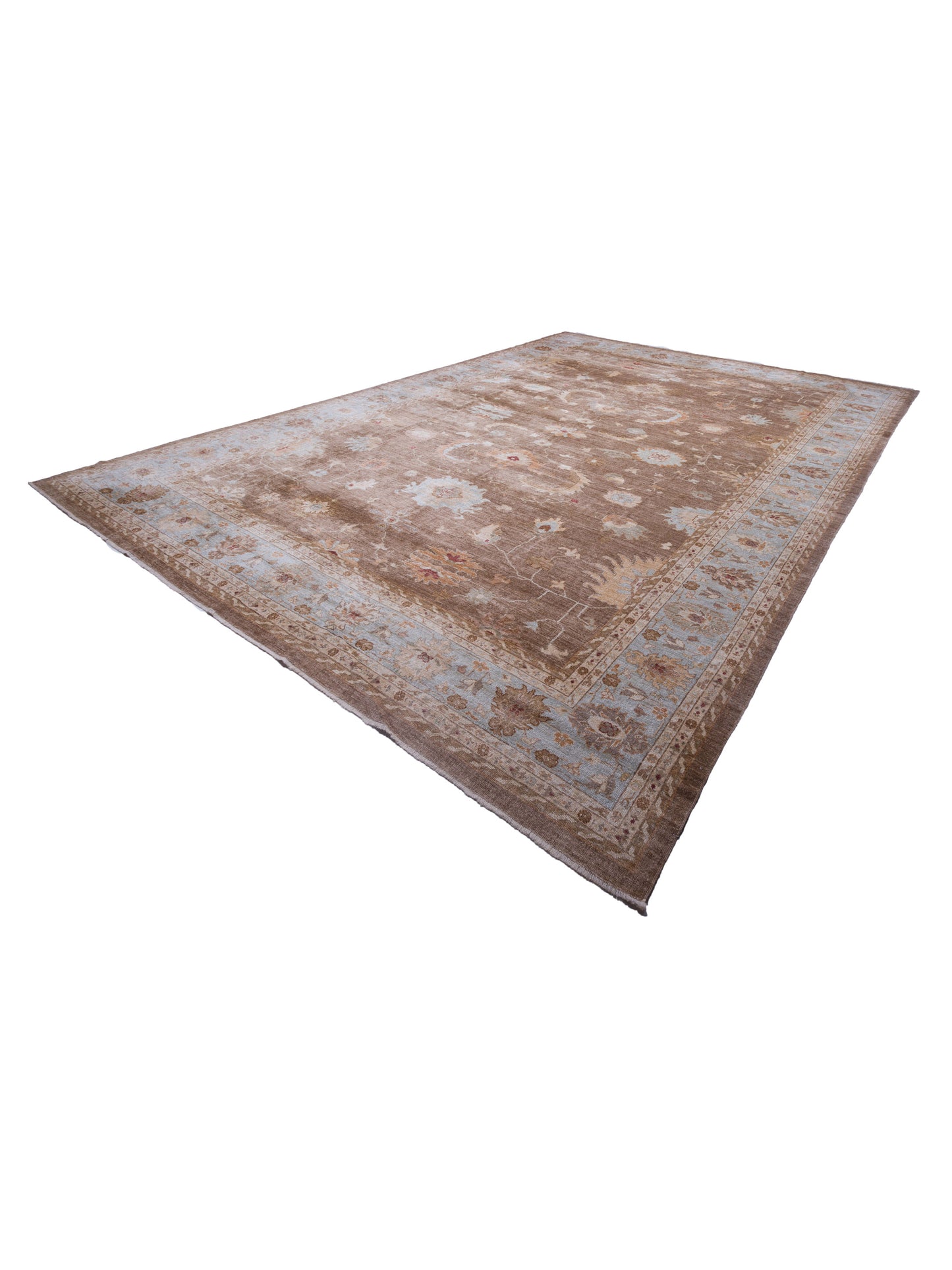 Angora Oushak 128117 Brown Ice Blue 15.5x20.6 Hand Knotted Rug